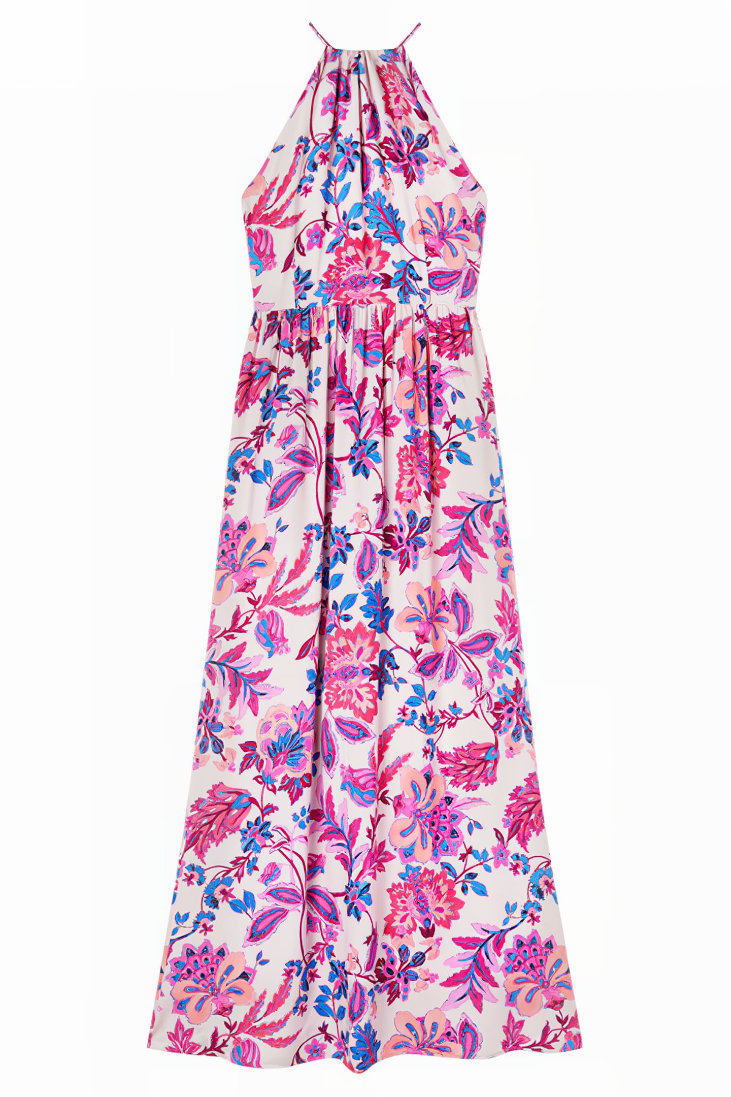FLORAL PATTERN HALTERNECK DRESS RED 3