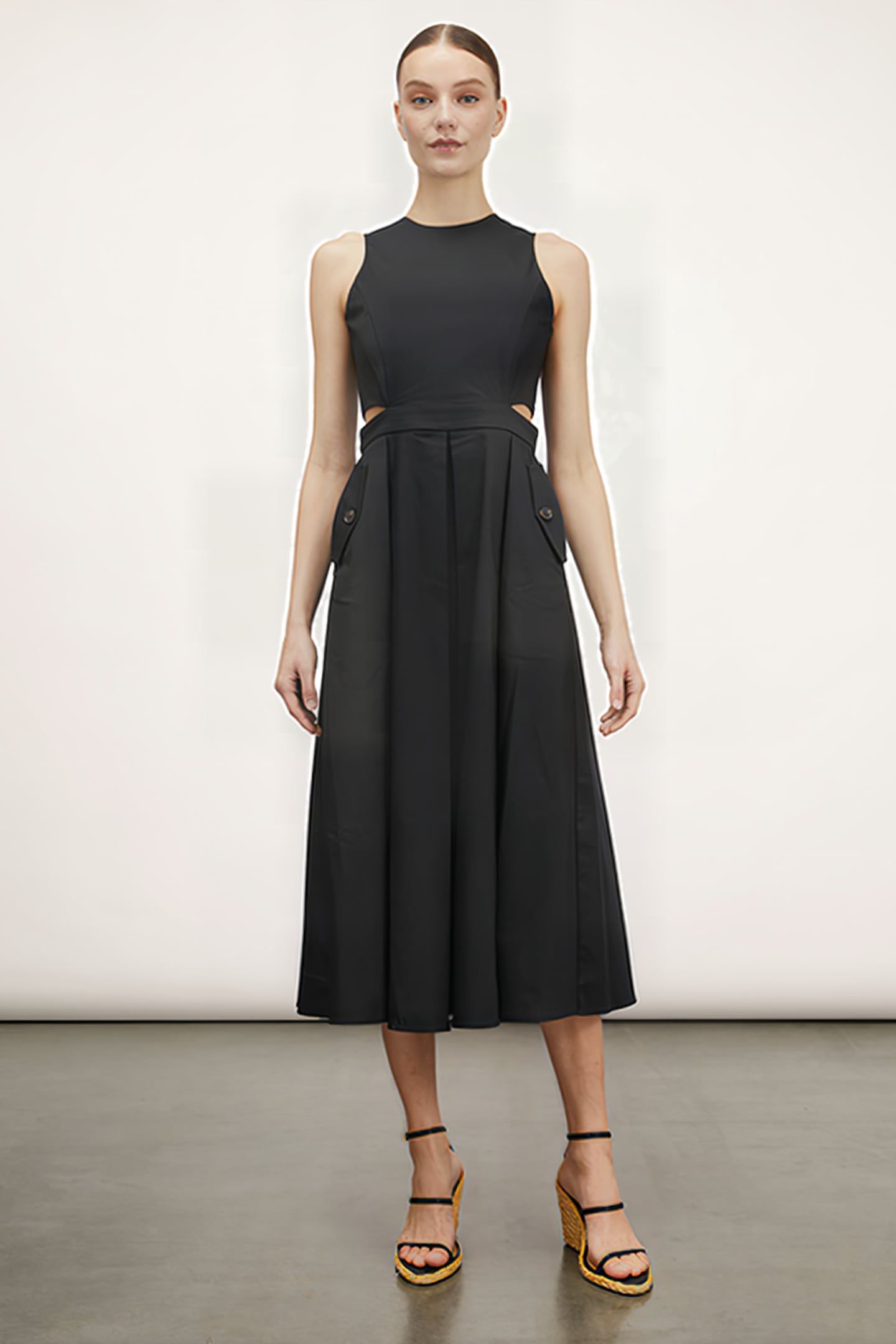 MIDI DRESS WITH CUT-OUT ON THE SIDES BLACK 1