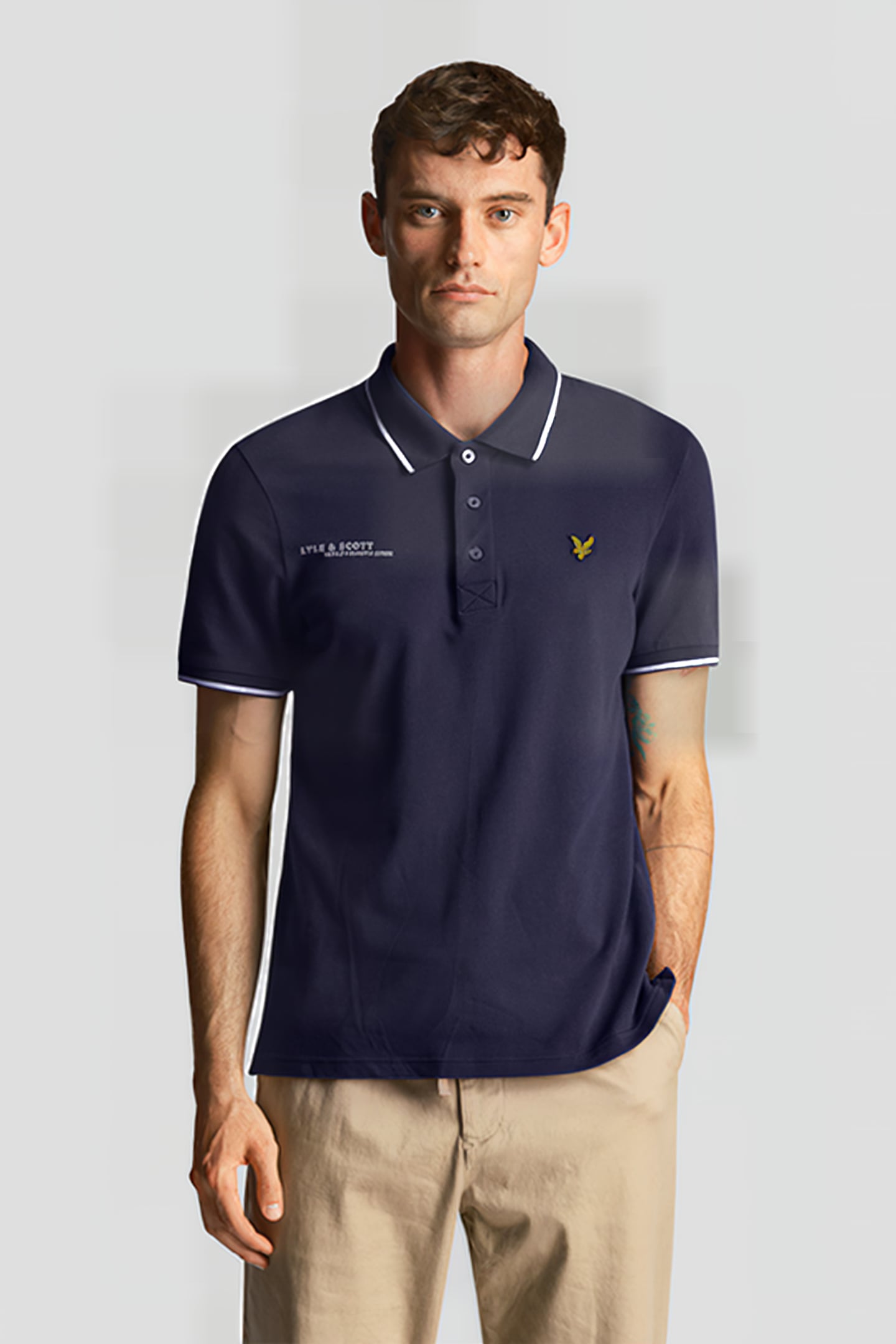 CO-ORDINATE PRINT TIPPED POLO SHIRT NAVY/ WHITE 1