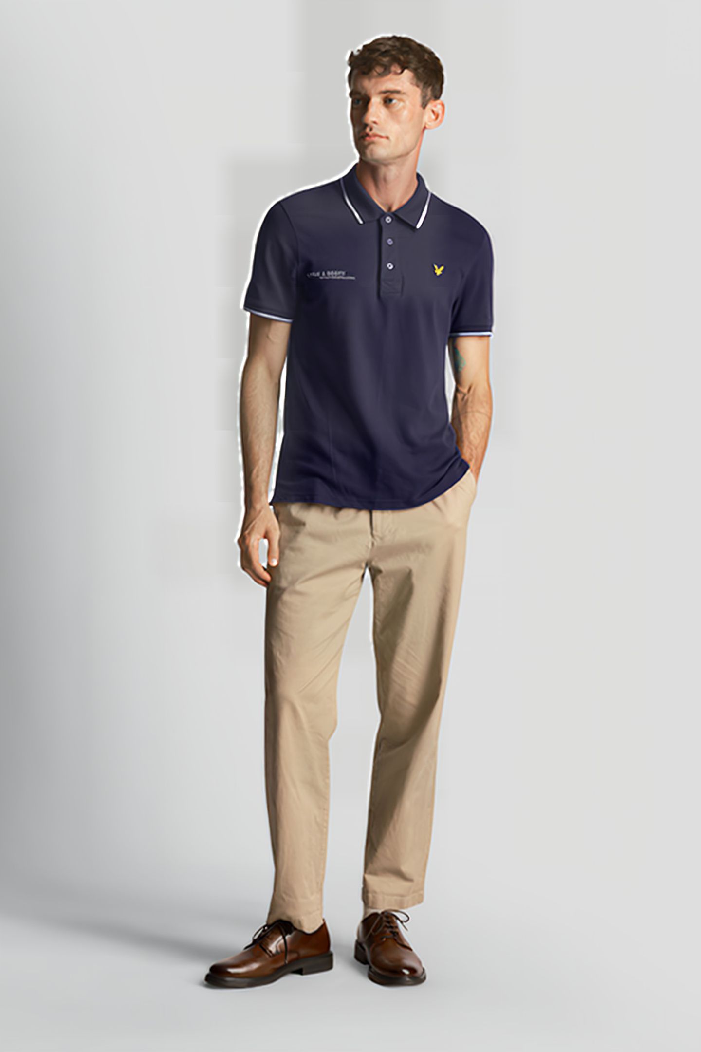 CO-ORDINATE PRINT TIPPED POLO SHIRT NAVY/ WHITE 3