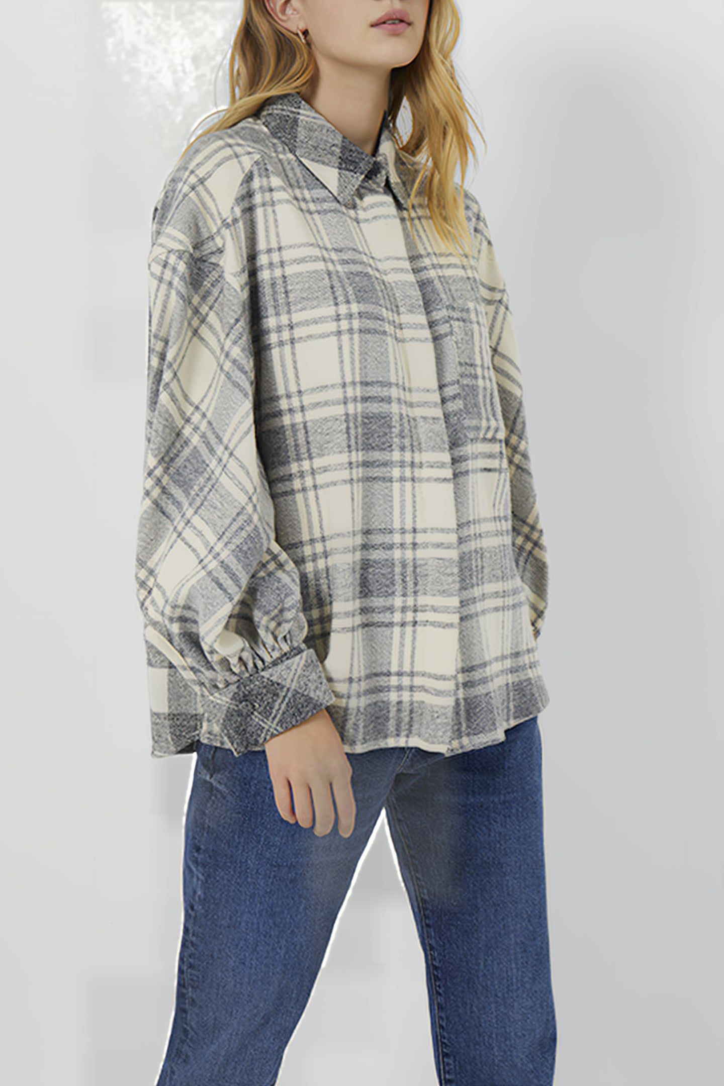 ARLA FLANNEL BALOON SLV SHIRT CLASSIC CREAM MULTI 1