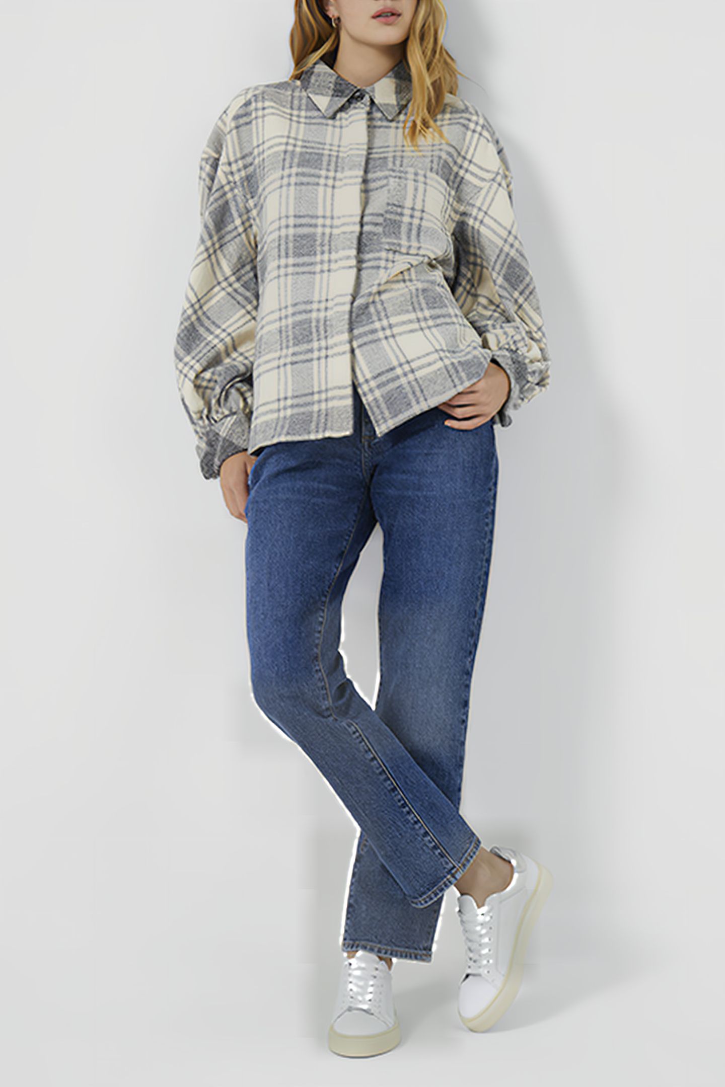 ARLA FLANNEL BALOON SLV SHIRT CLASSIC CREAM MULTI 2