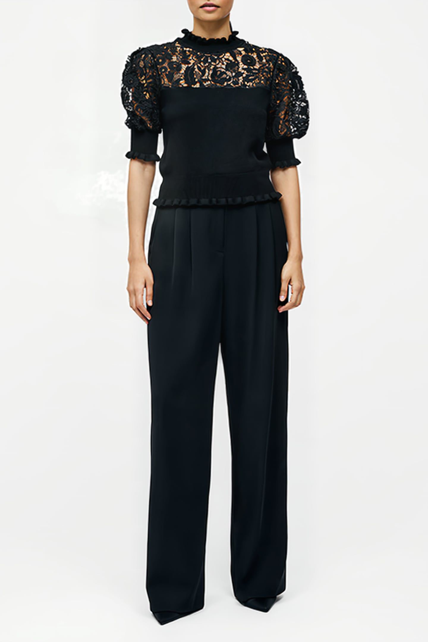 CROCHET LACE MIX KNIT TOP BLACK 1
