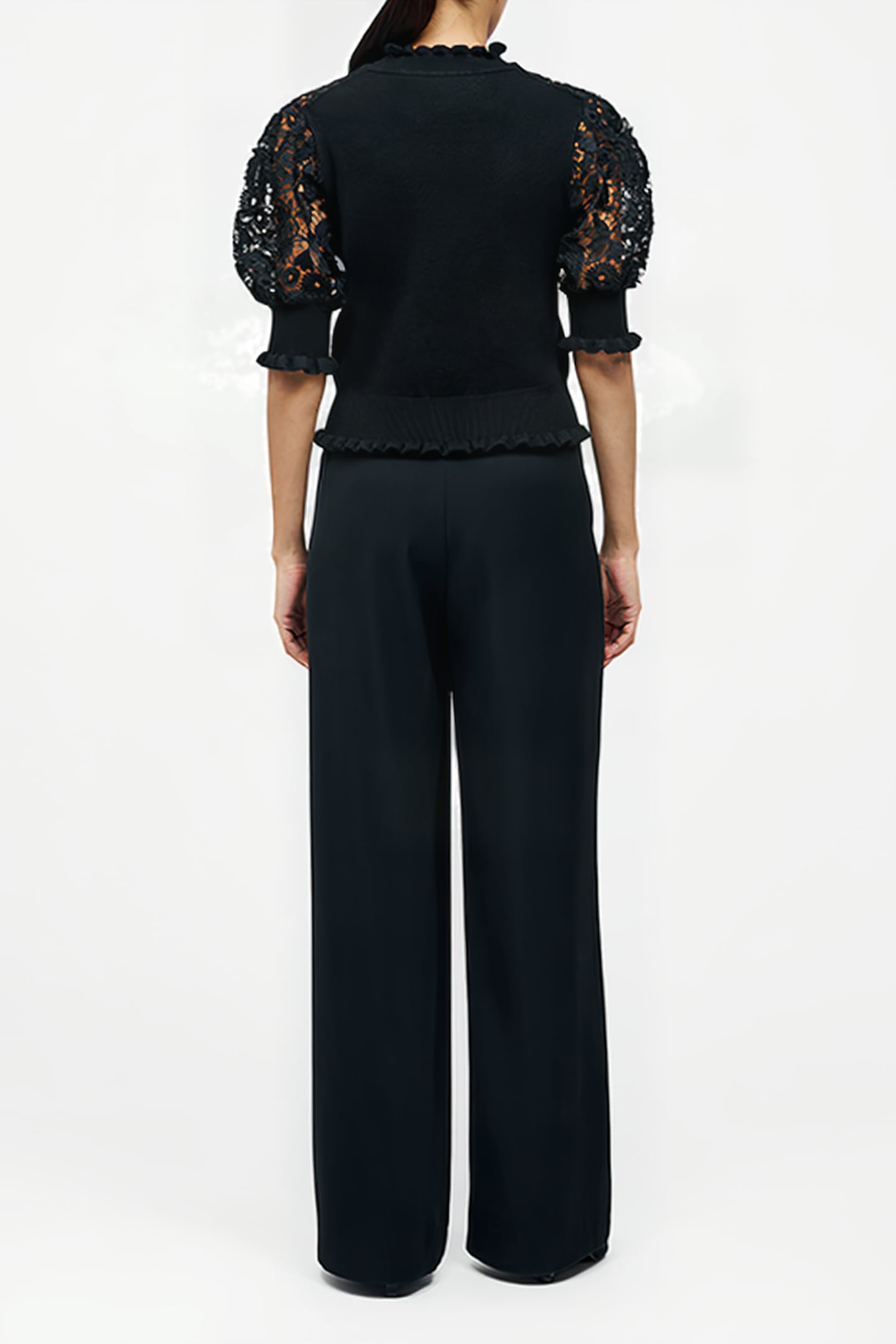 CROCHET LACE MIX KNIT TOP BLACK 2