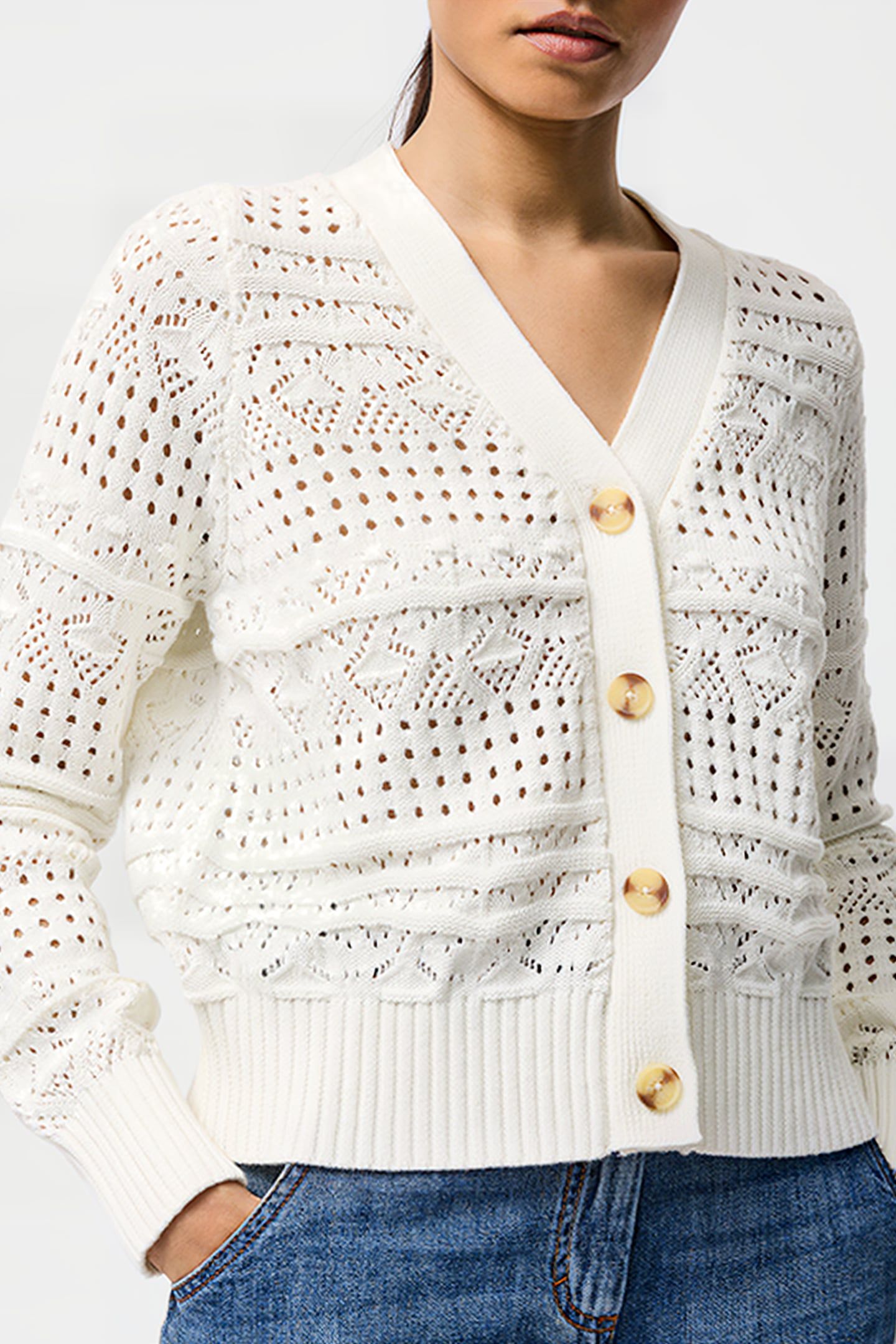 CROCHET BOBBLE KNIT CARDIGAN SUMMER WHITE 3