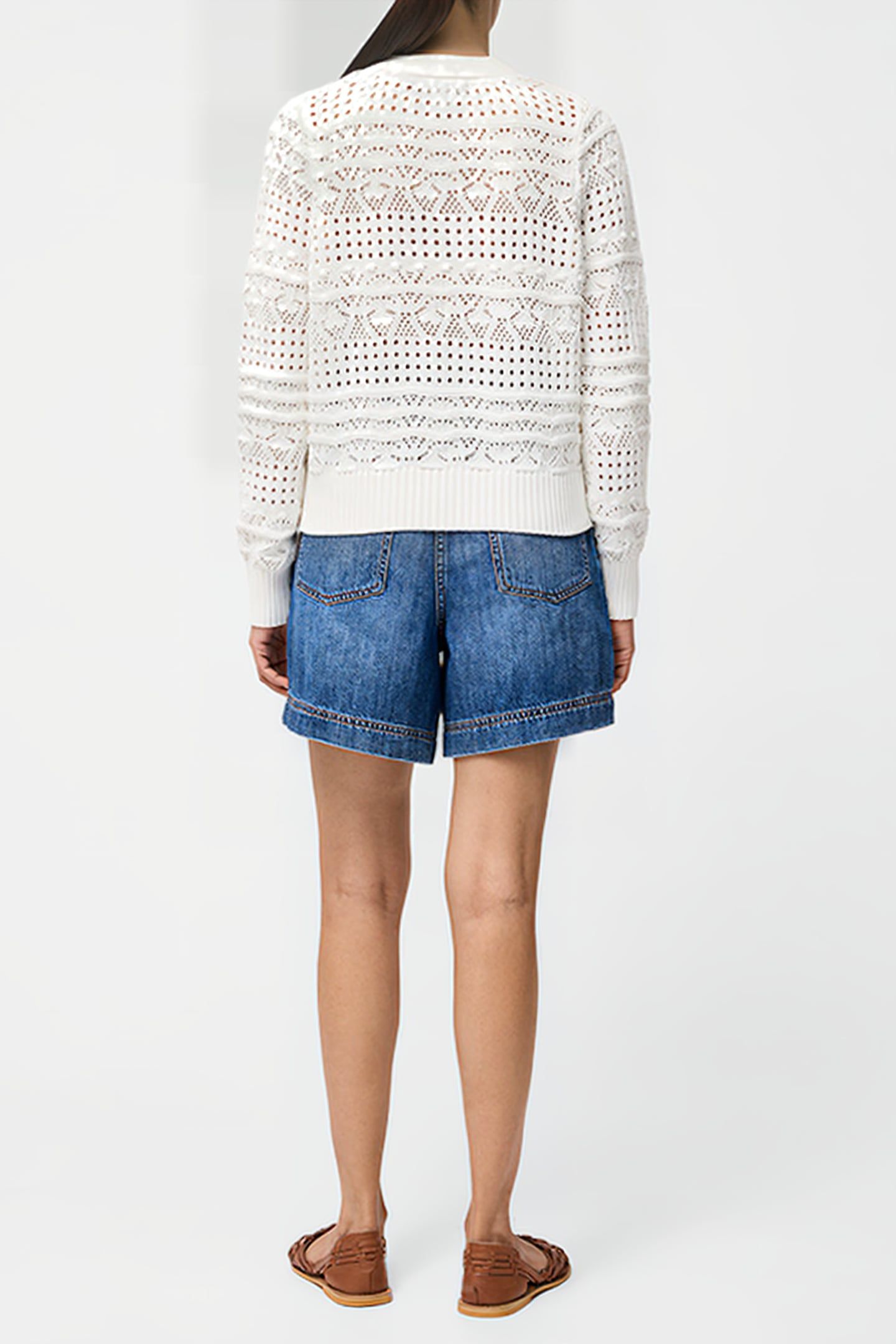 CROCHET BOBBLE KNIT CARDIGAN SUMMER WHITE 2