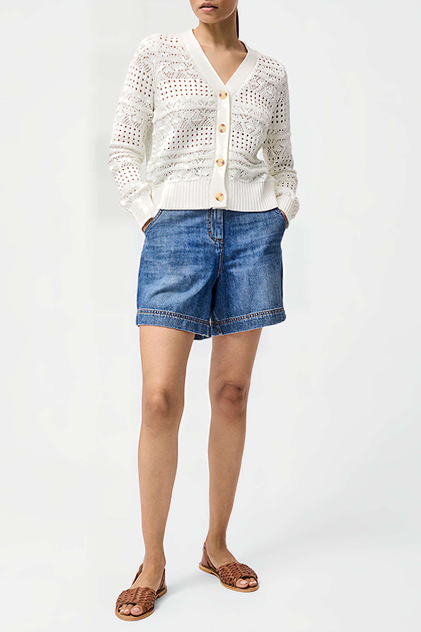 CROCHET BOBBLE KNIT CARDIGAN SUMMER WHITE 1