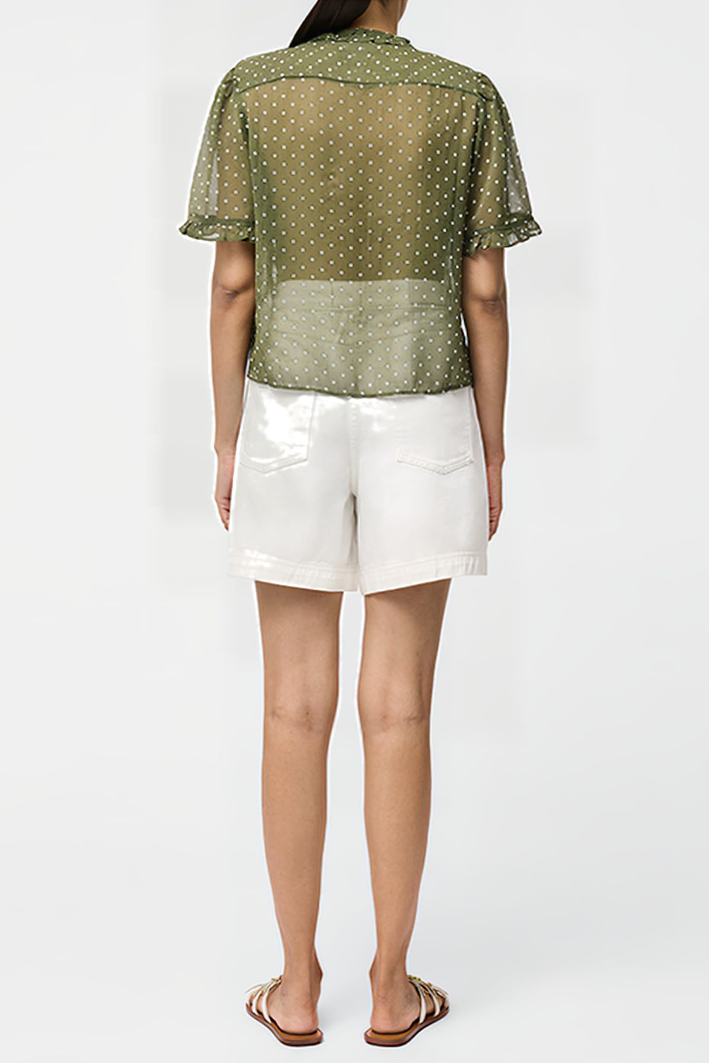 POLKA DOT SHORT SLEEVE RUFFLE TOP SZ18 KHAKI/SUMMER 3