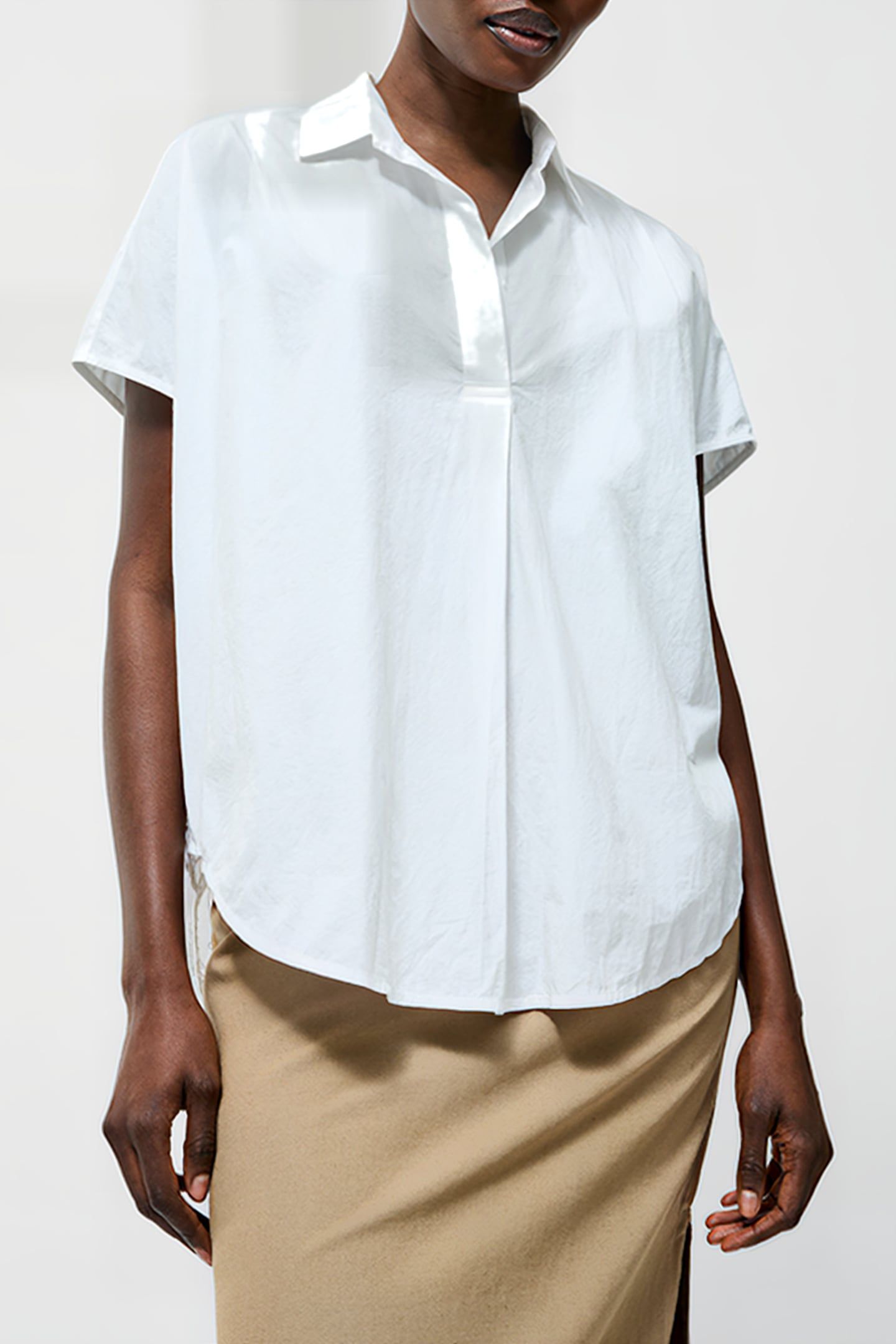 BRODERIE BACK SHORT SLEEVE POPOVER SHIRT LINEN WHITE 1