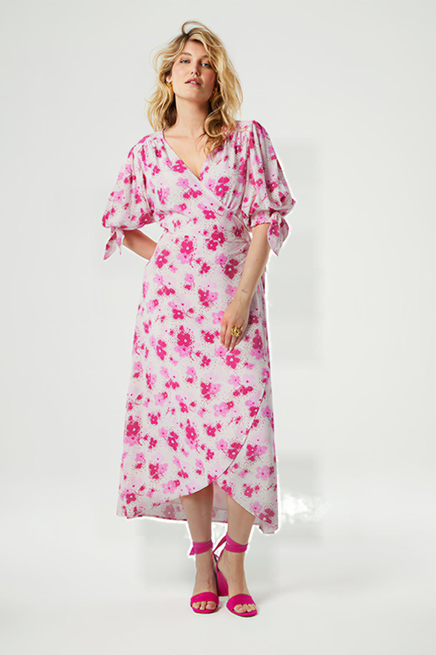 HANNAH DRESS HOT PINK/CREAM WHITE 1