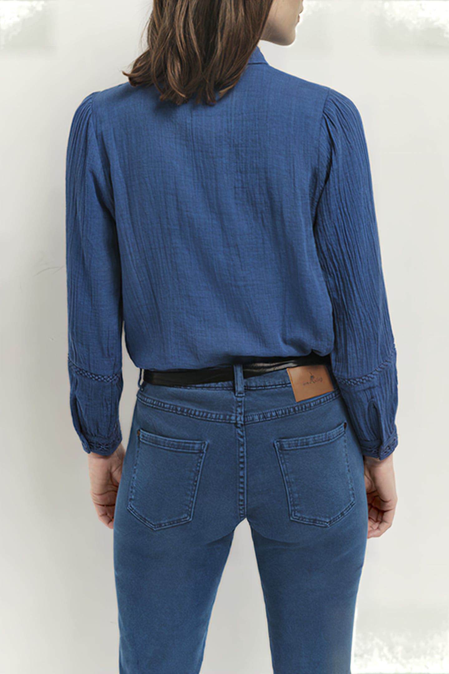 CHLOE - SANTORINI BLUE PLAID EMBROIDERY SHIRT 2