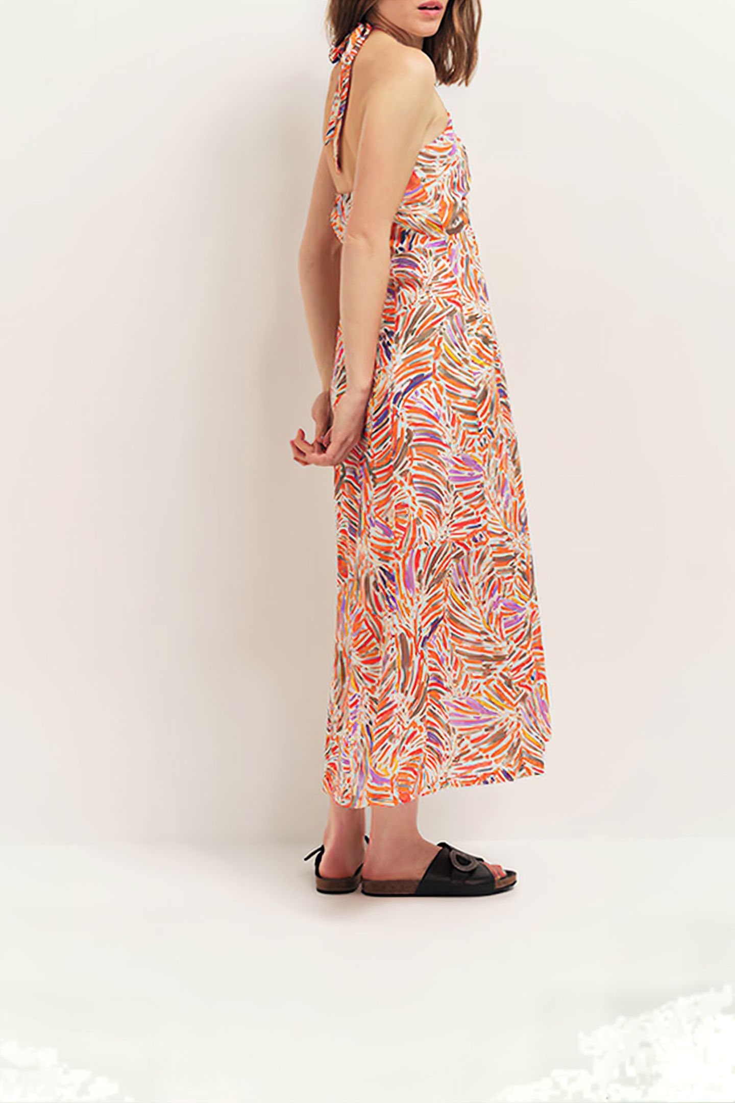 RECY - CORAL HALTER MIDI DRESS WITH ARTY FLORAL PRINT 3