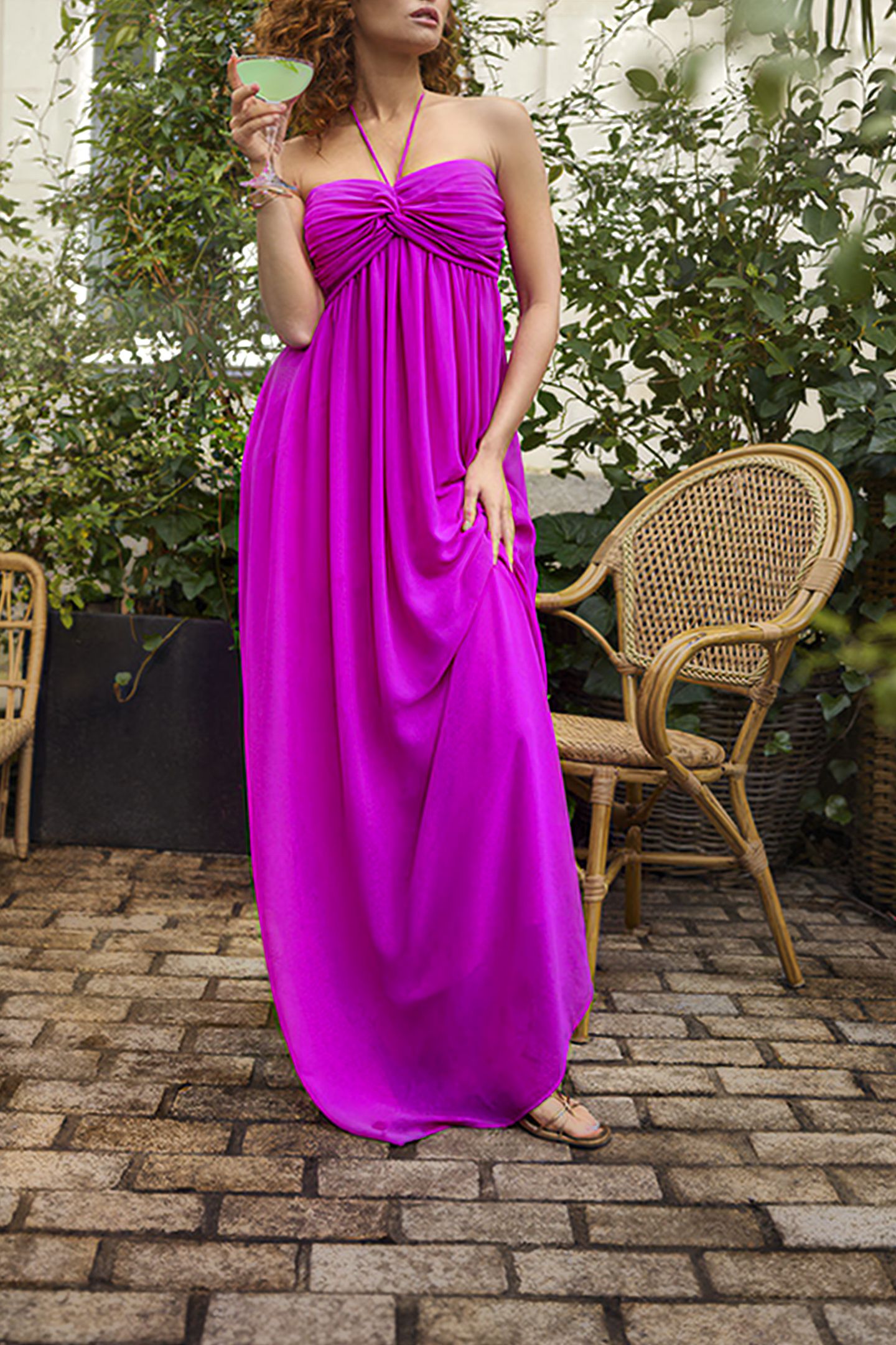 RHODES - LONG STRAPLESS RECYCLED ORCHID DRESS WITH PLEATED B 5