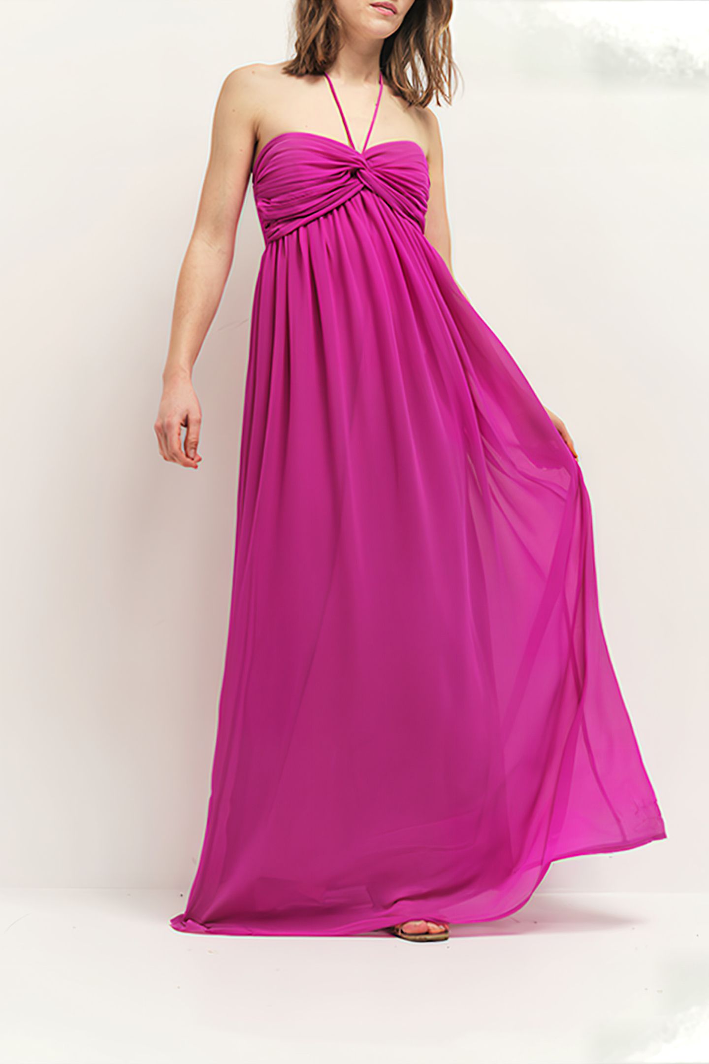 RHODES - LONG STRAPLESS RECYCLED ORCHID DRESS WITH PLEATED B 3