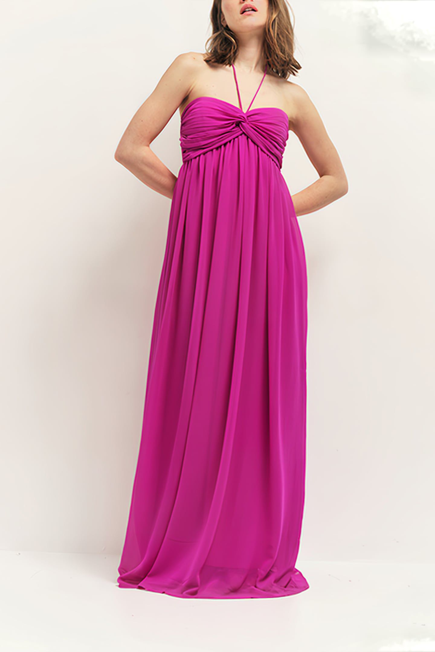 RHODES - LONG STRAPLESS RECYCLED ORCHID DRESS WITH PLEATED B 1