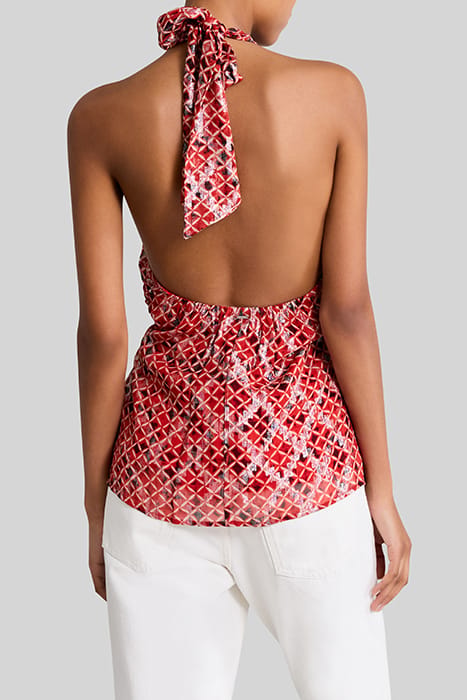 POPPY RED BACKLESS TOP WITH CHECK PRINT 2