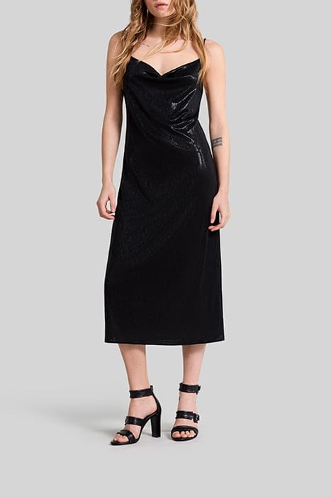 BLACK LAMÉ STRAPPY MIDI DRESS 1