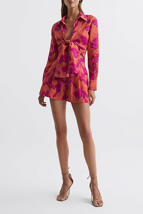 CORRINE TIE FRONT BLOUSE — FLORAL PINK/ORANGE 2