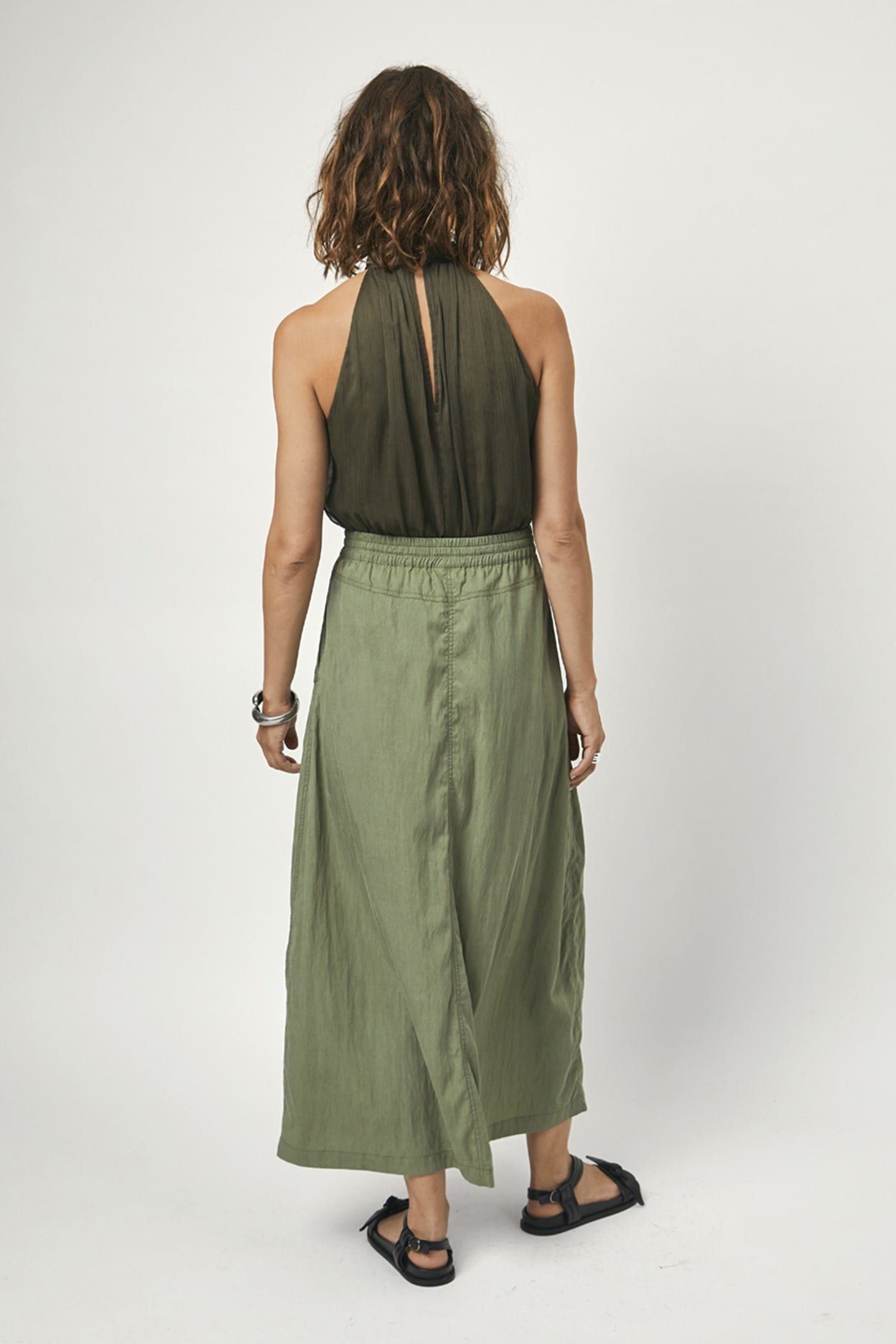 FAME PLEATED HALTER TOP UTILITY GREEN 3