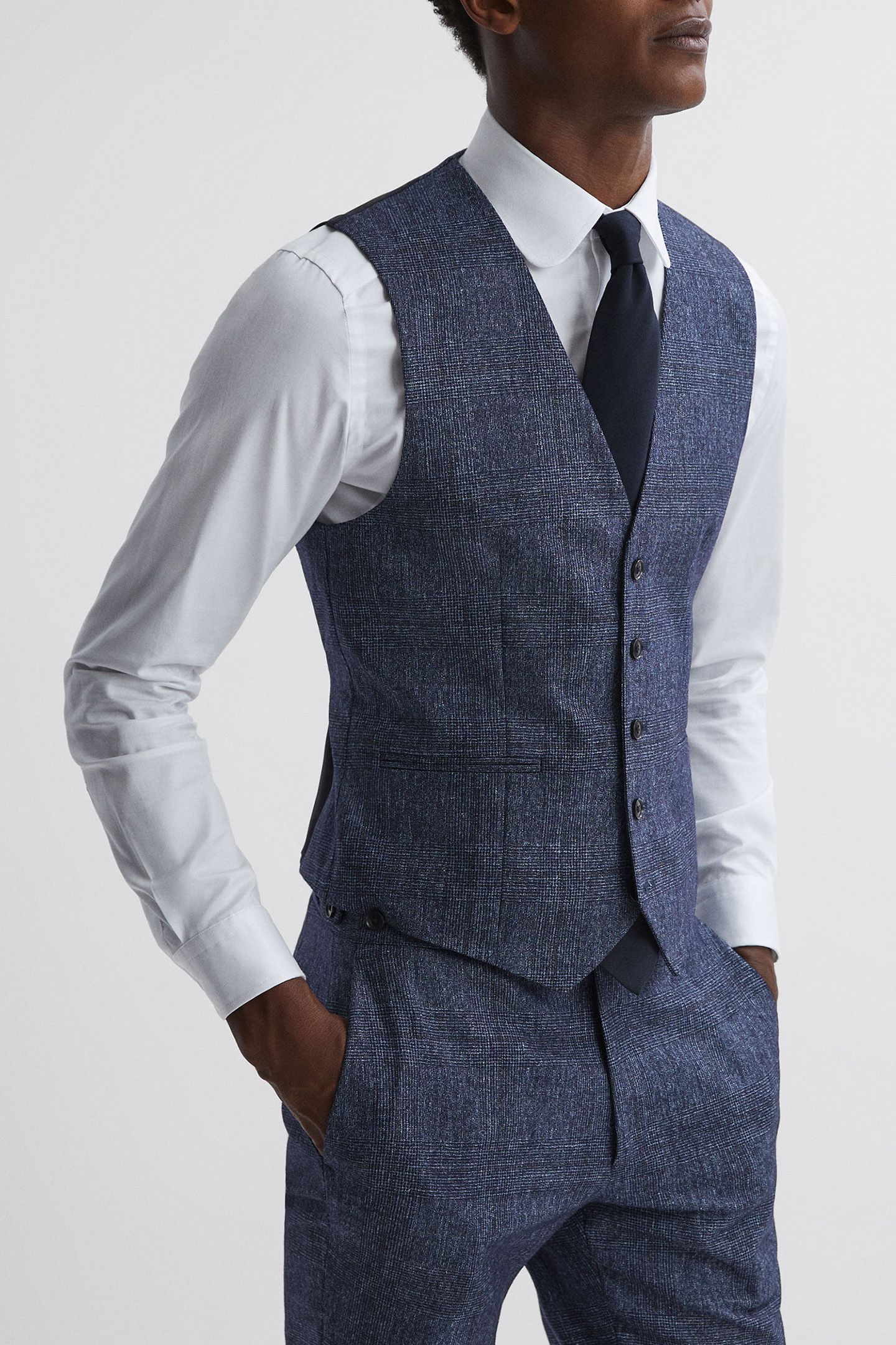 PRINCE OF WALES CHECK WAISTCOAT — INDIGO 1