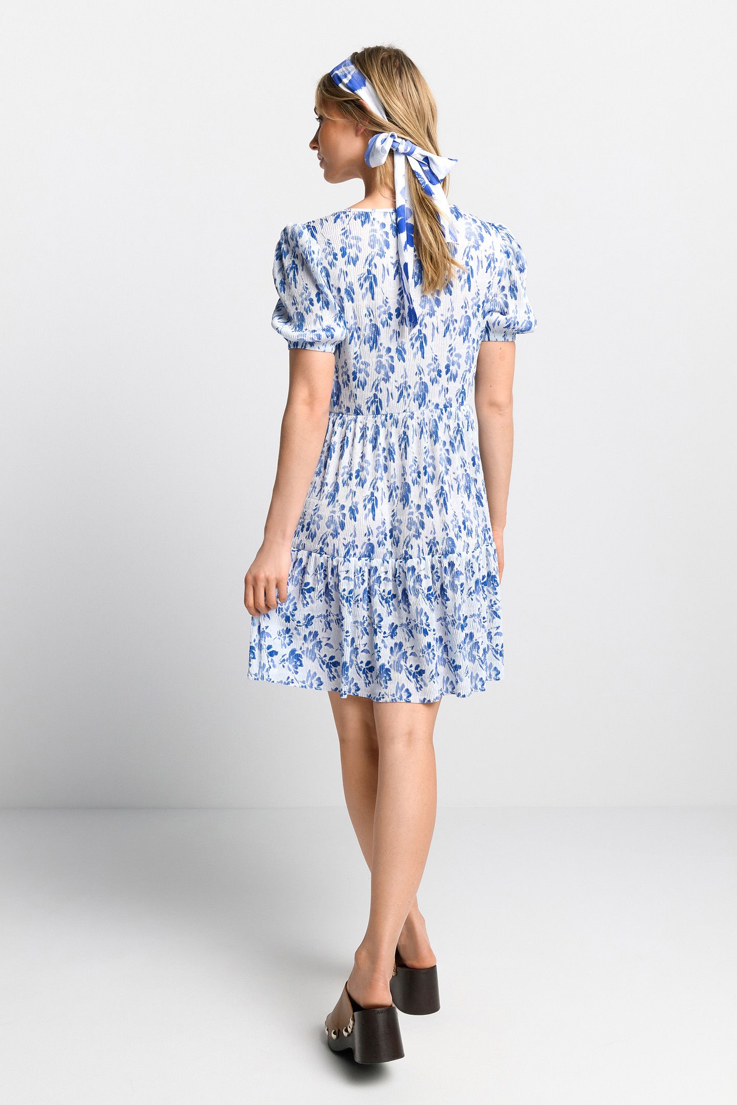 PRINTED CRINKLE DRESS RECYCLED COTTON BLUE 3