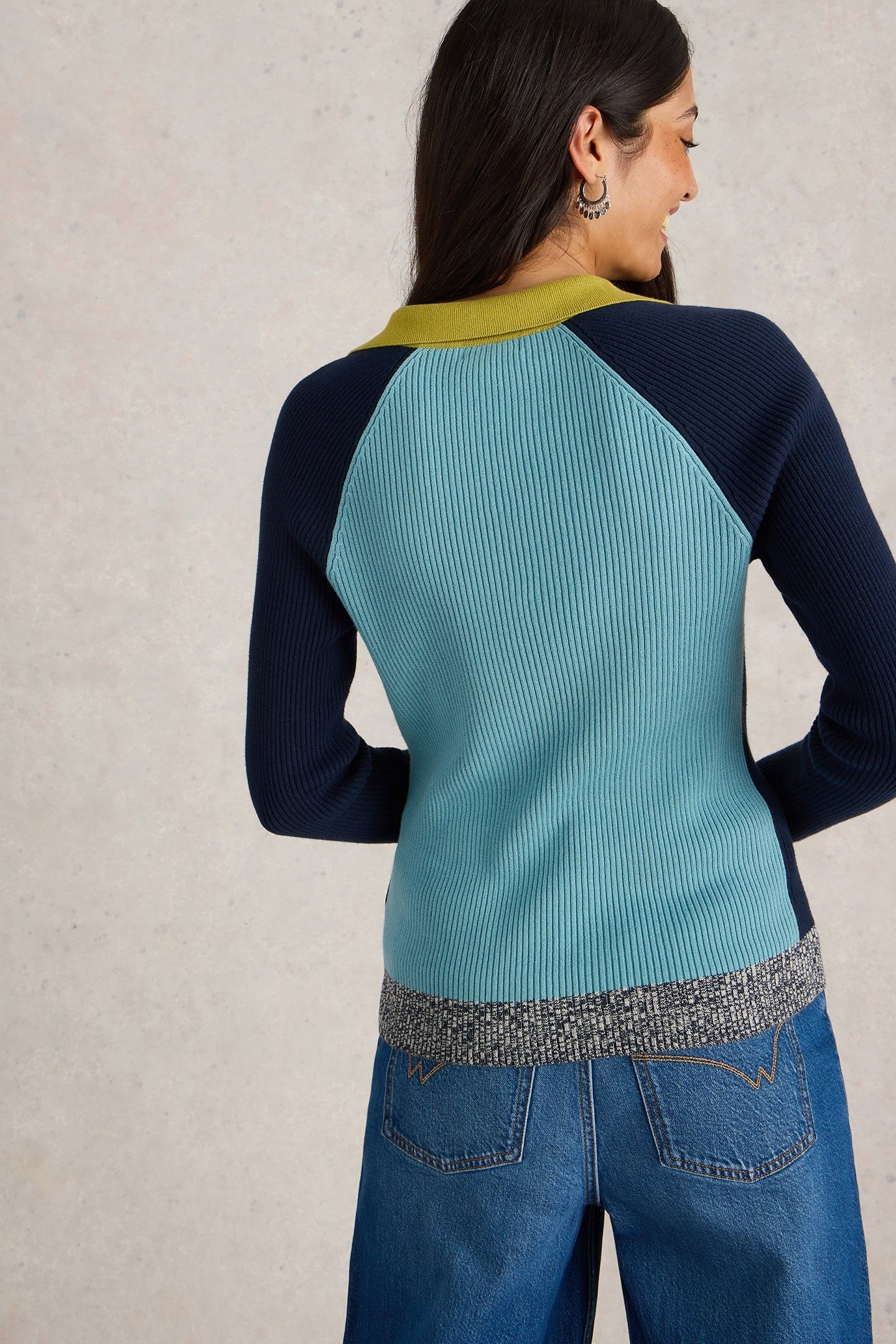 RIB COLLAR JUMPER NAVY MULTI 3