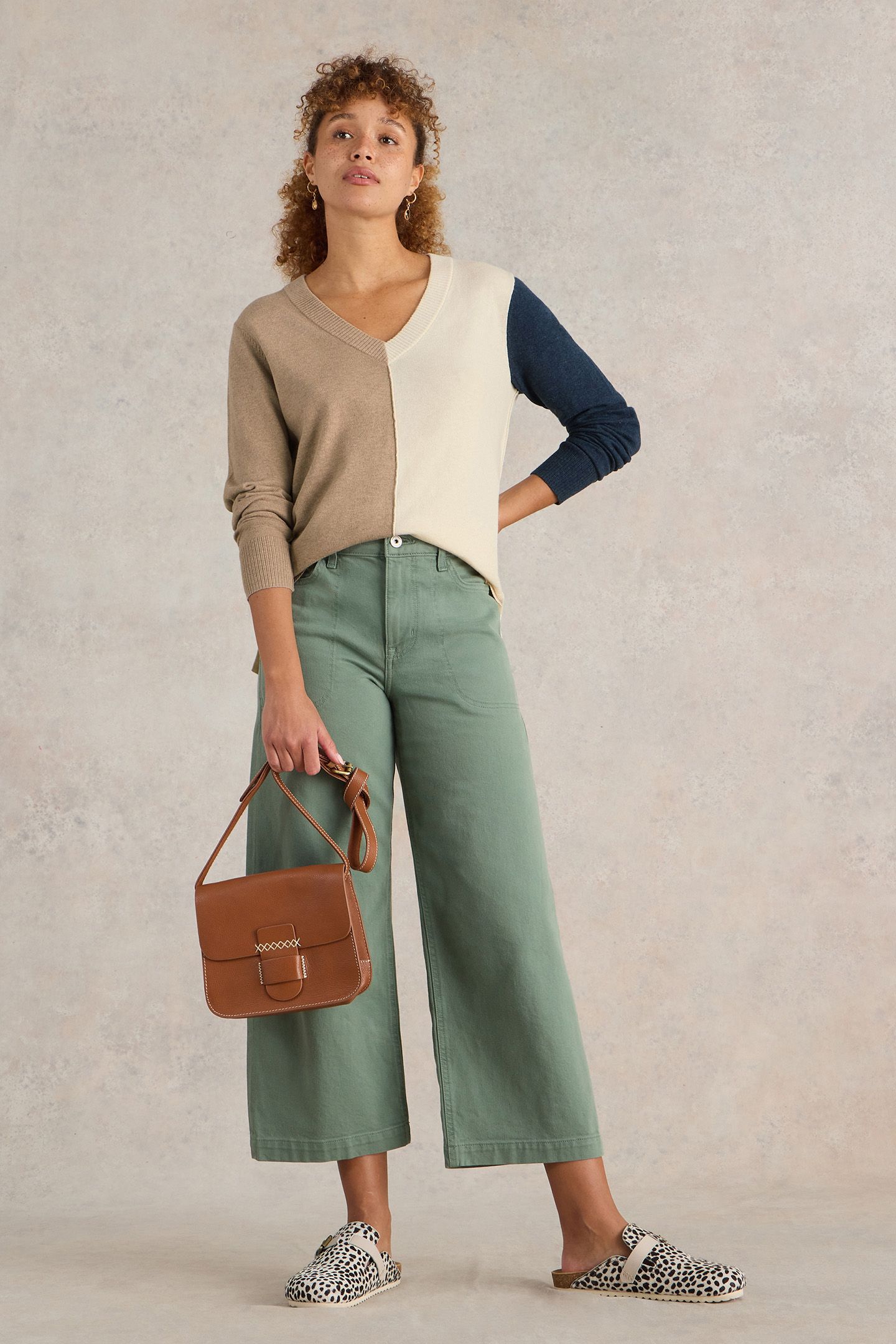 MAGGIE V NECK JUMPER NATURAL MULTI 2