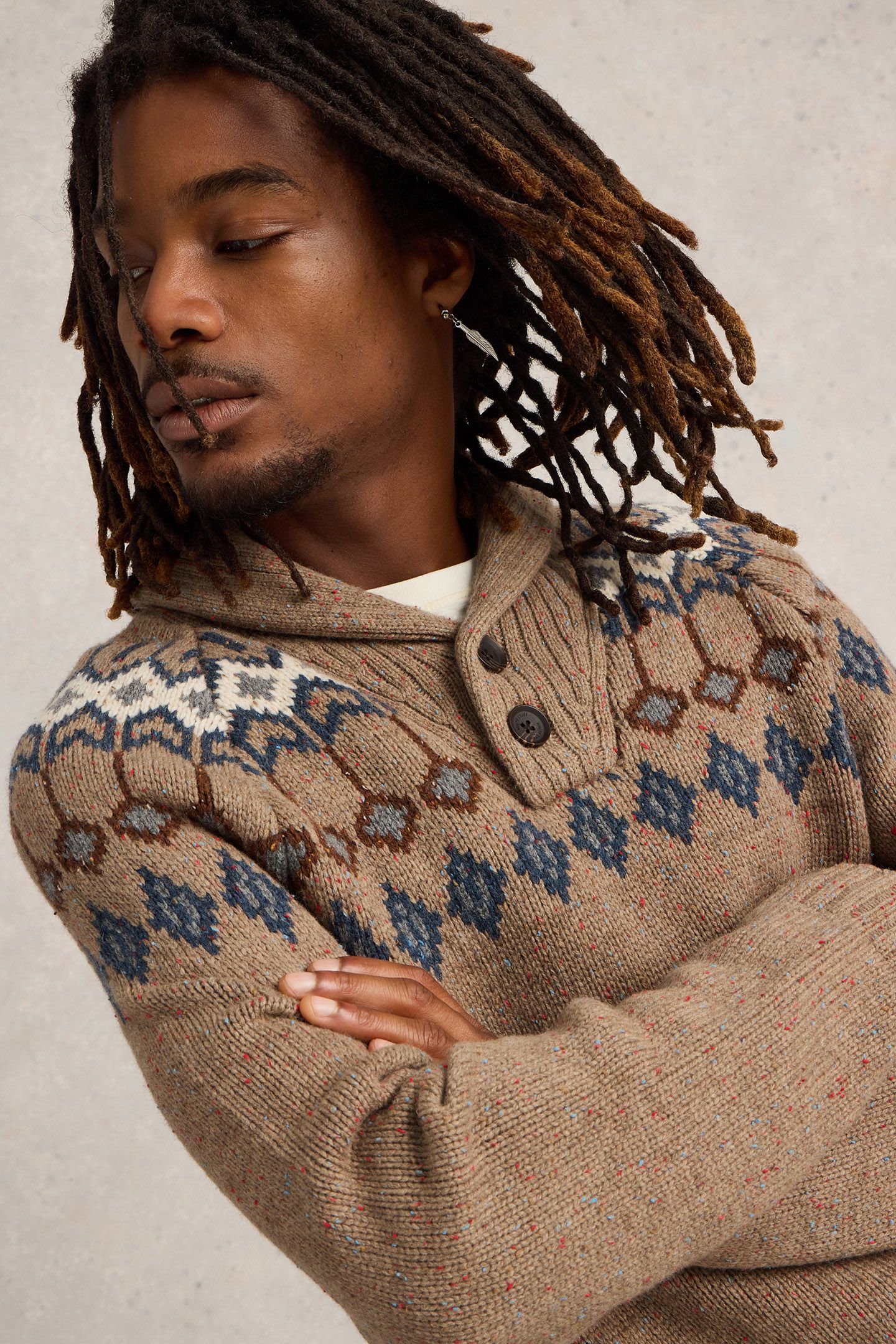 BERKLEY FAIRISLE SHAWL NECK NATURAL MULTI 5