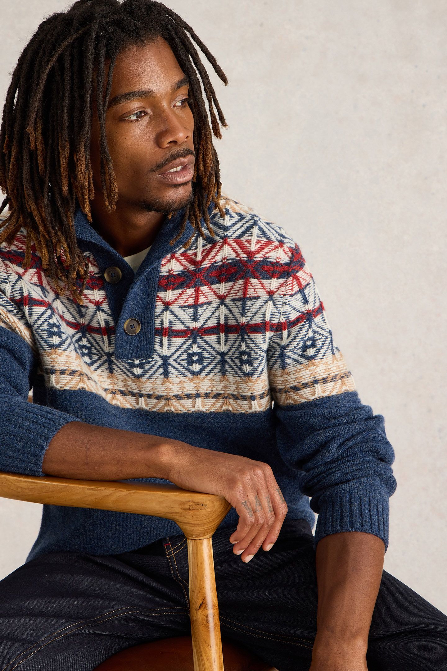 LEWIS FUNNEL NECK FAIRISLE NAVY MULTI 4