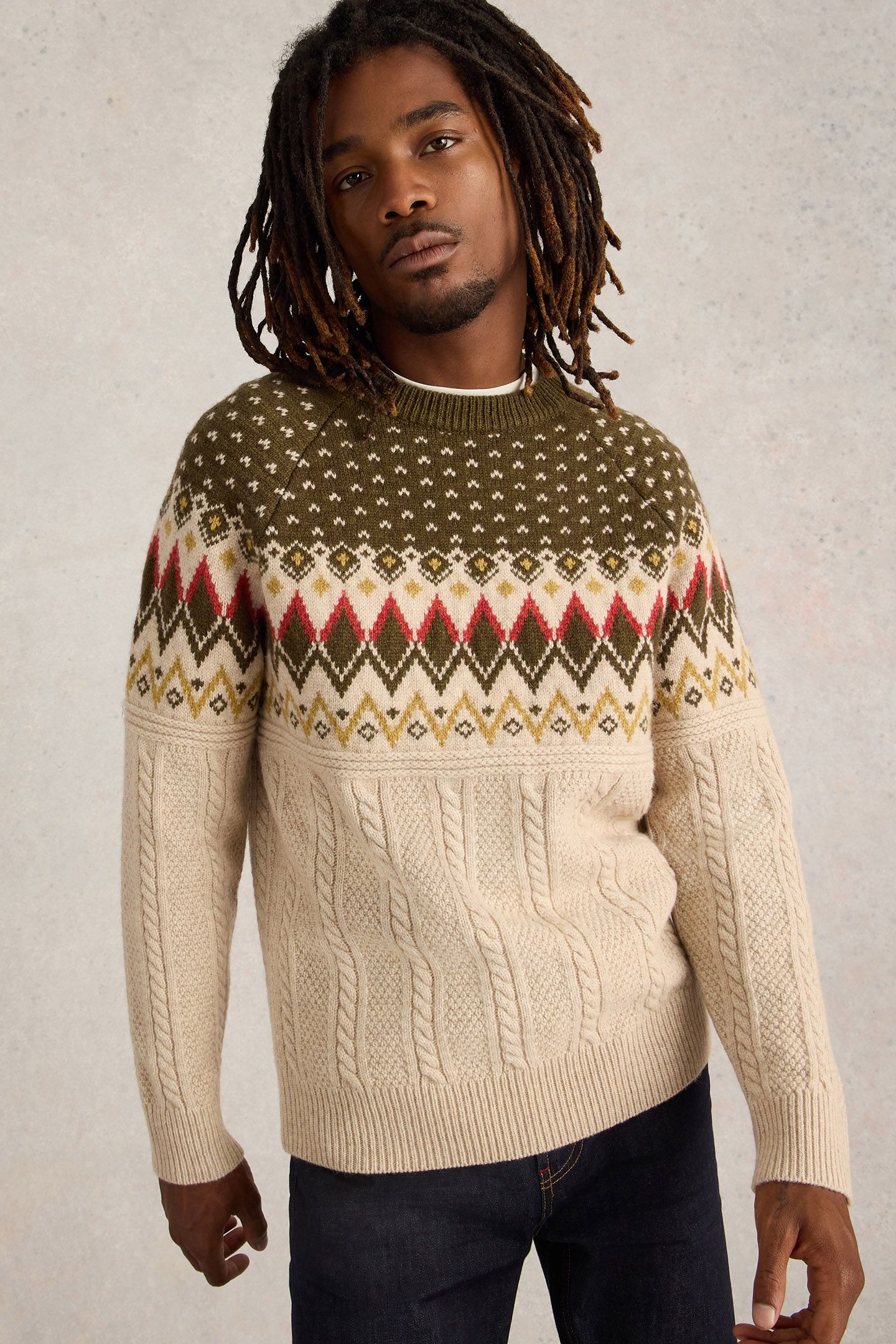 CABLE FAIRISLE CREW NECK NATURAL MULTI 1