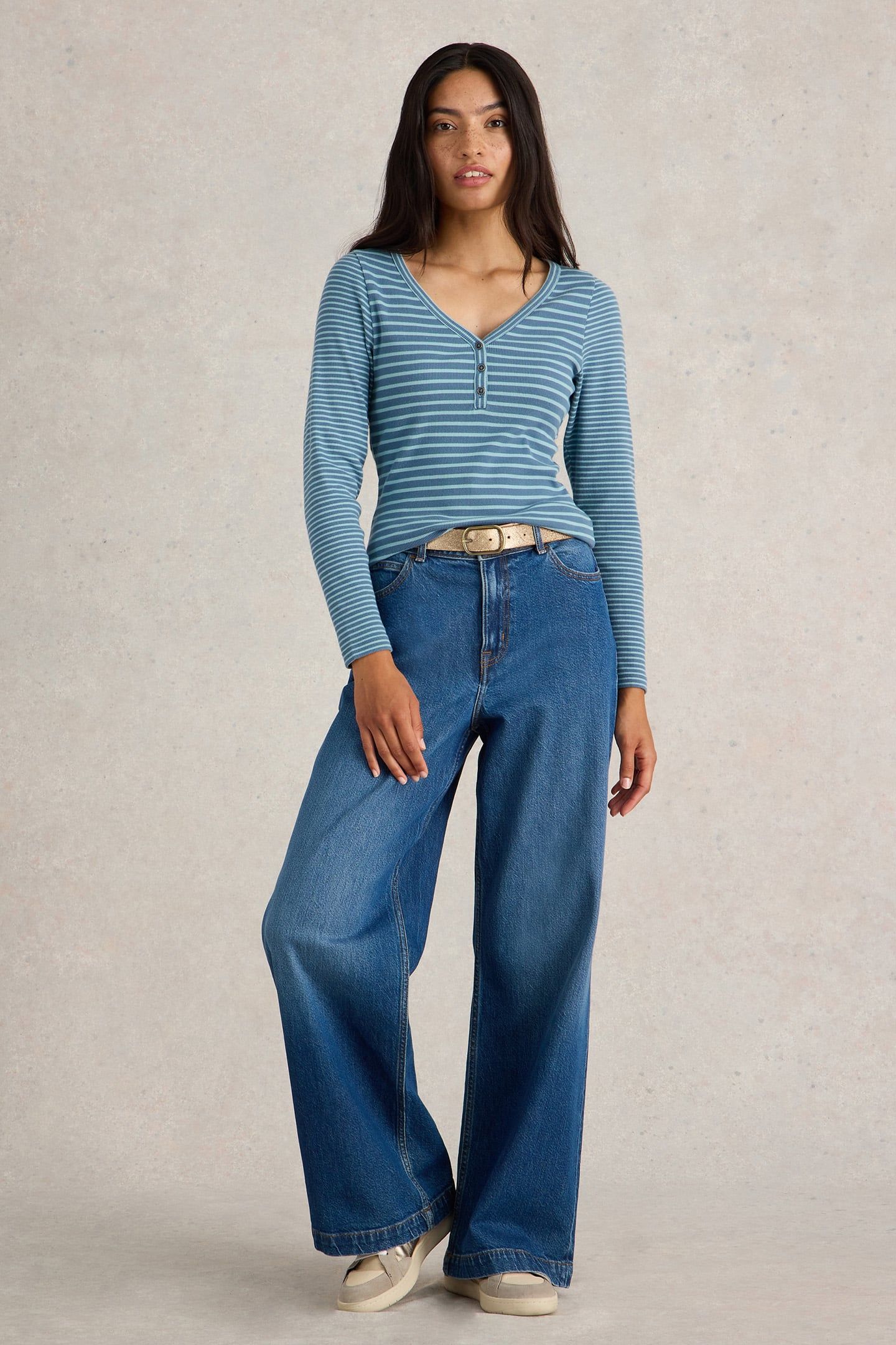 HALLEY RIB STRIPE HENLEY BLUE MULTI 1