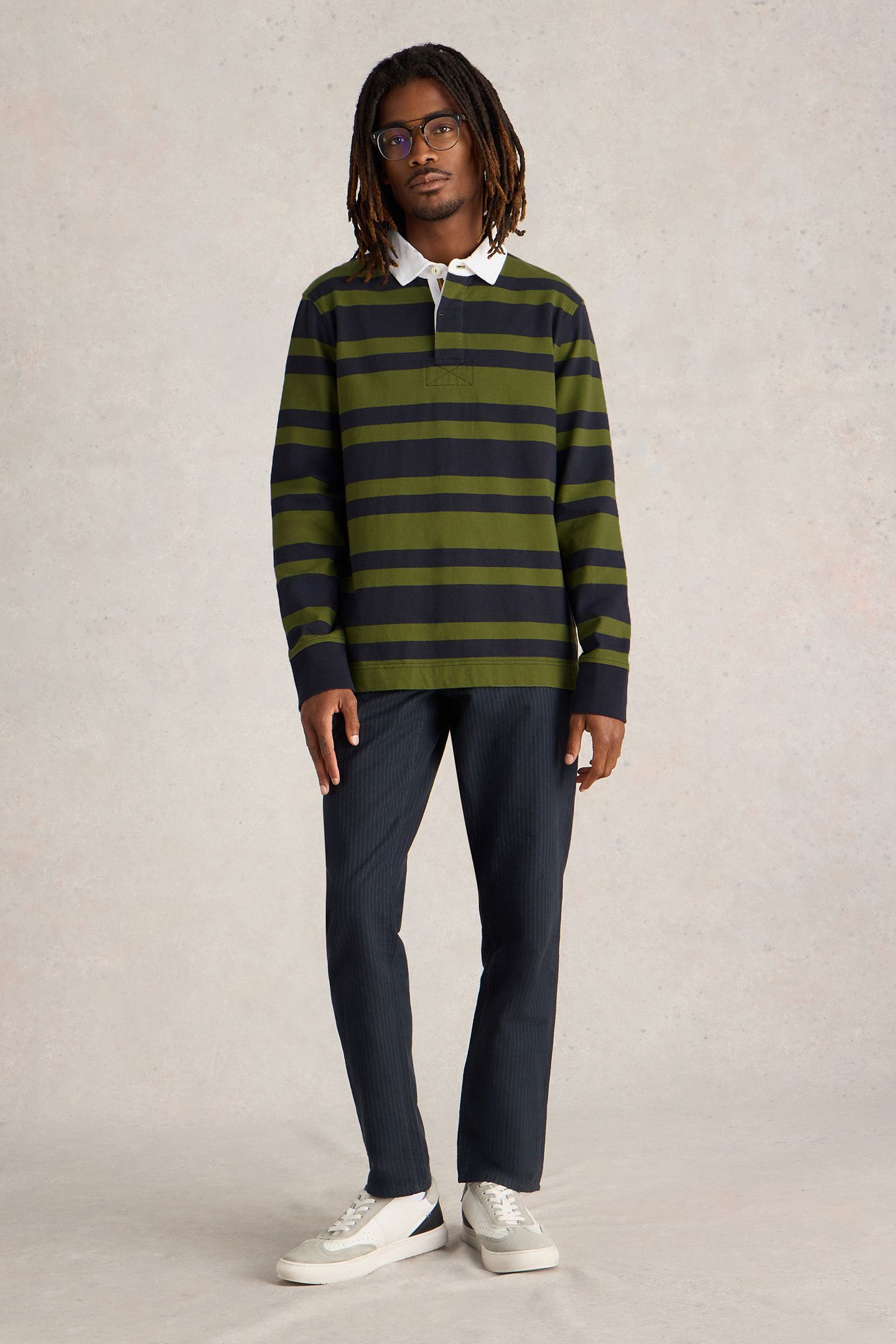 LS STRIPE RUGBY SHIRT GREEN MULTI 1