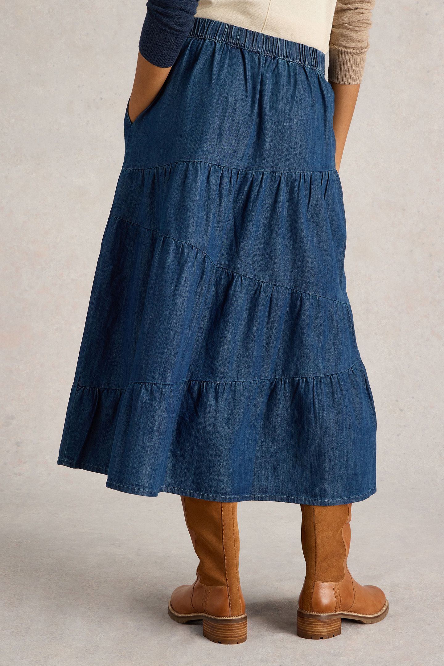 JENNA DENIM TIERED SKIRT DARK NAVY 2