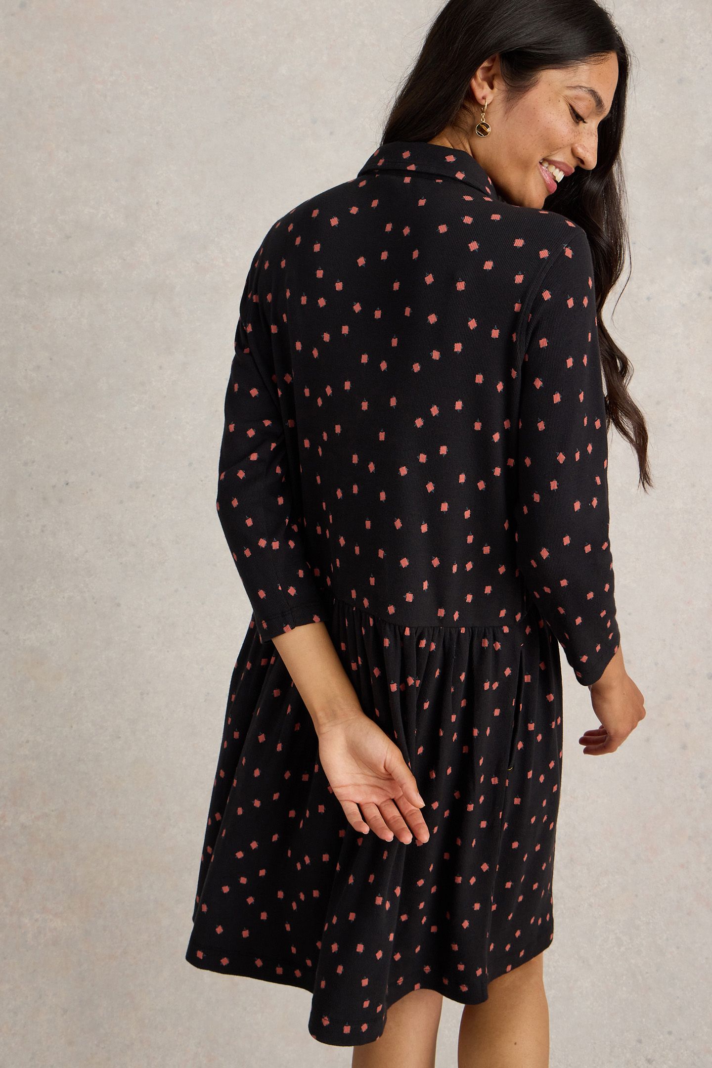 EVERLY JERSEY RIB SHIRT DRESS BLACK PRINT 2
