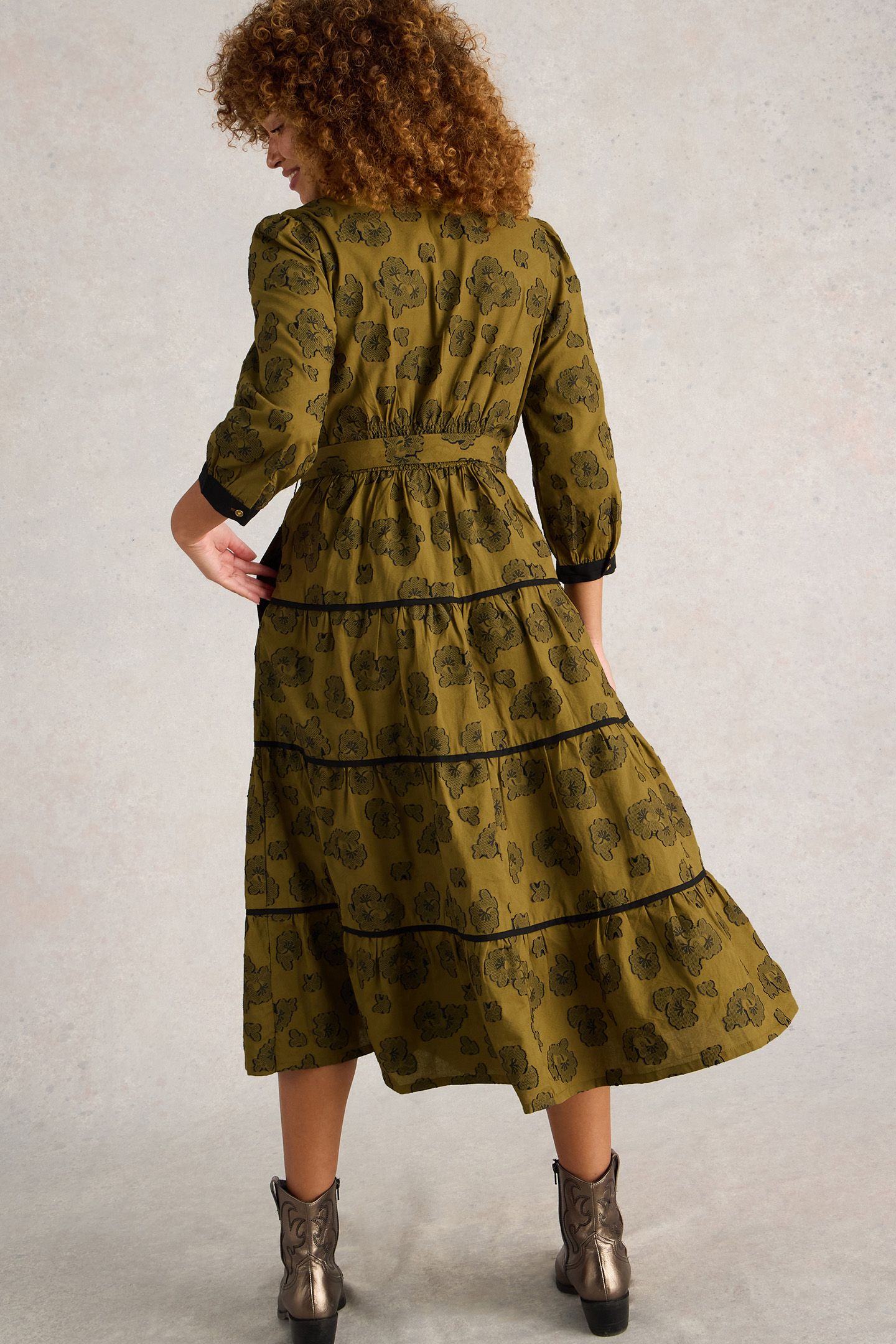 FAWN JACQUARD MIDI DRESS GREEN MULTI 2