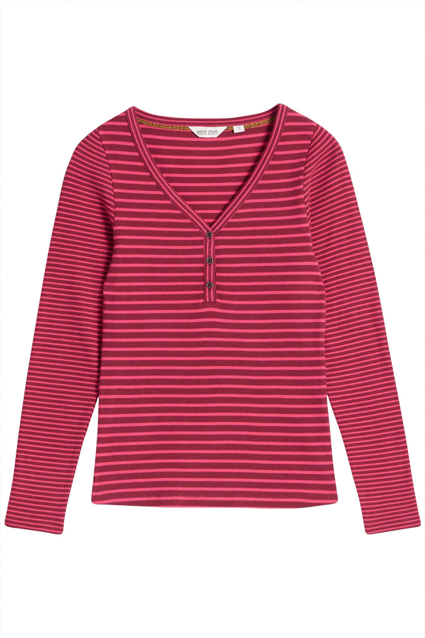 HALLEY RIB STRIPE HENLEY PINK MULTI 1