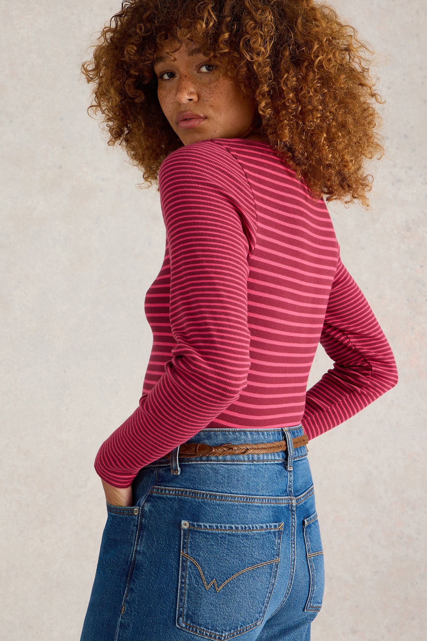 HALLEY RIB STRIPE HENLEY PINK MULTI 2
