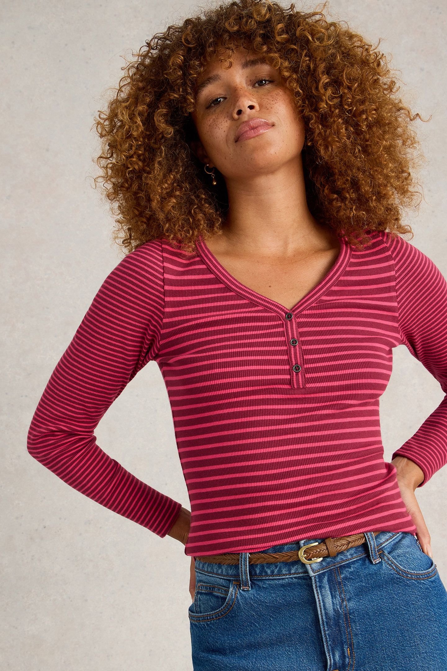 HALLEY RIB STRIPE HENLEY PINK MULTI 4