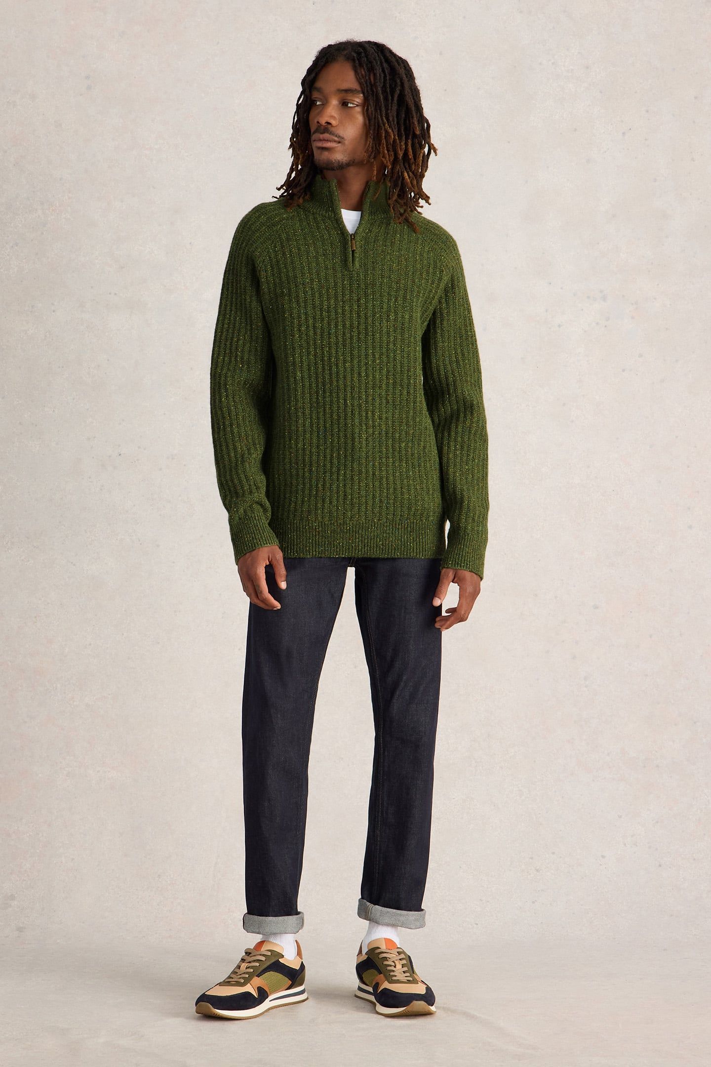 CHUNKY FUNNEL NECK JUMPER GREEN MULTI 1