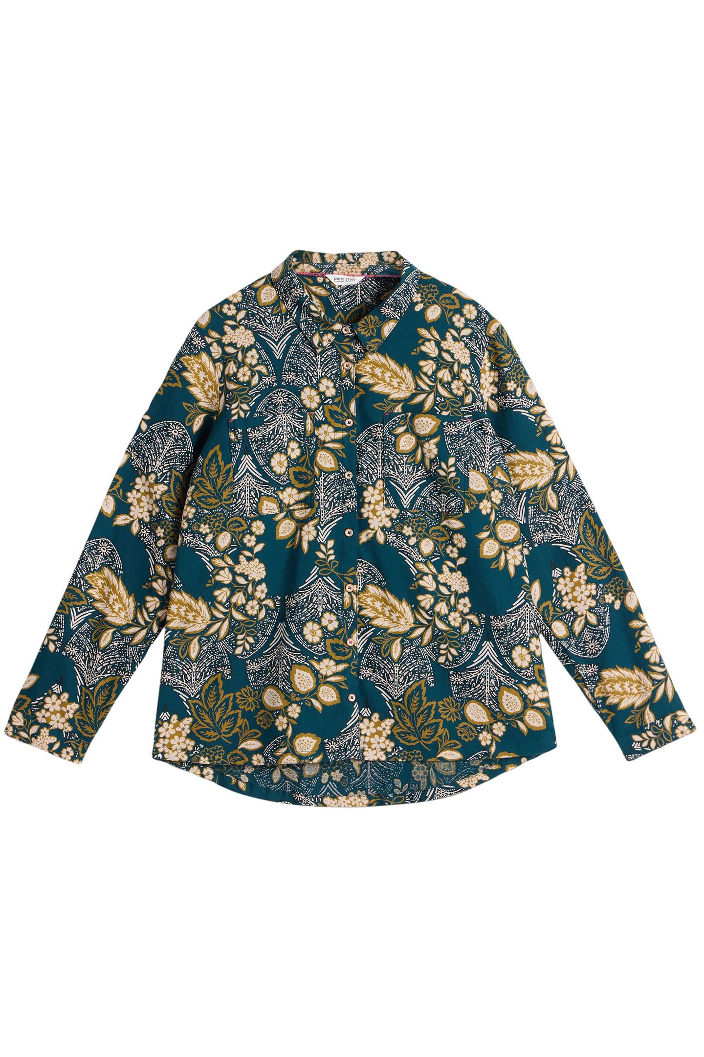 SOPHIE ORGANIC COTTON SHIRT TEAL PRINT 2