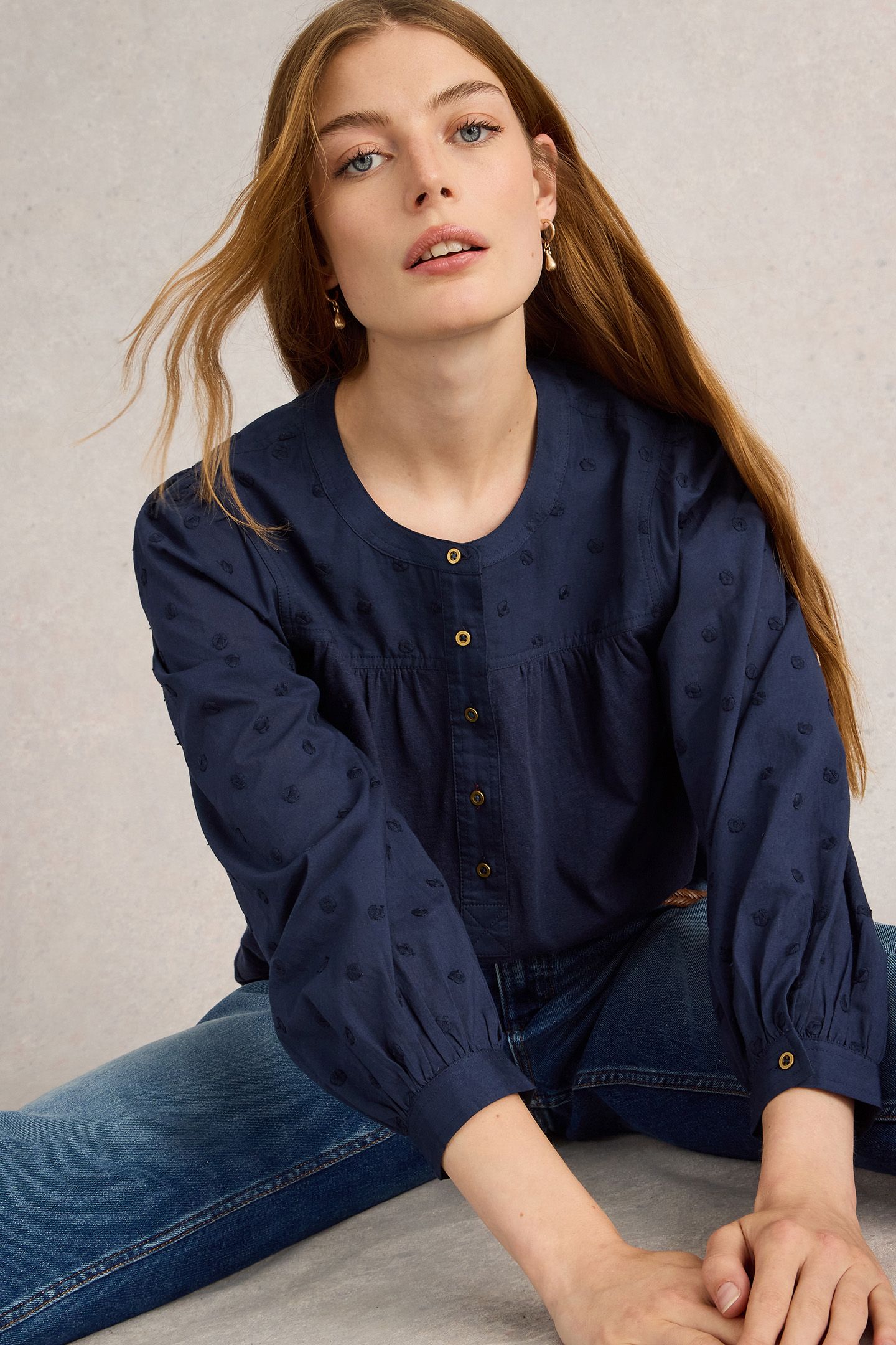 ELOISE DOBBY MIX SHIRT DARK NAVY 4