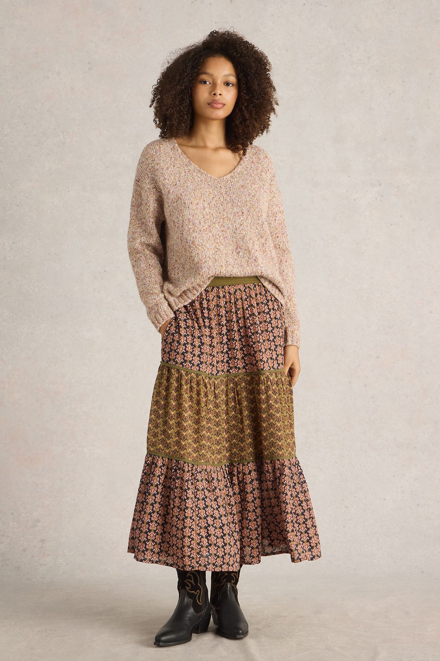 MABEL MIXED PRINT SKIRT BLACK MULTI 1