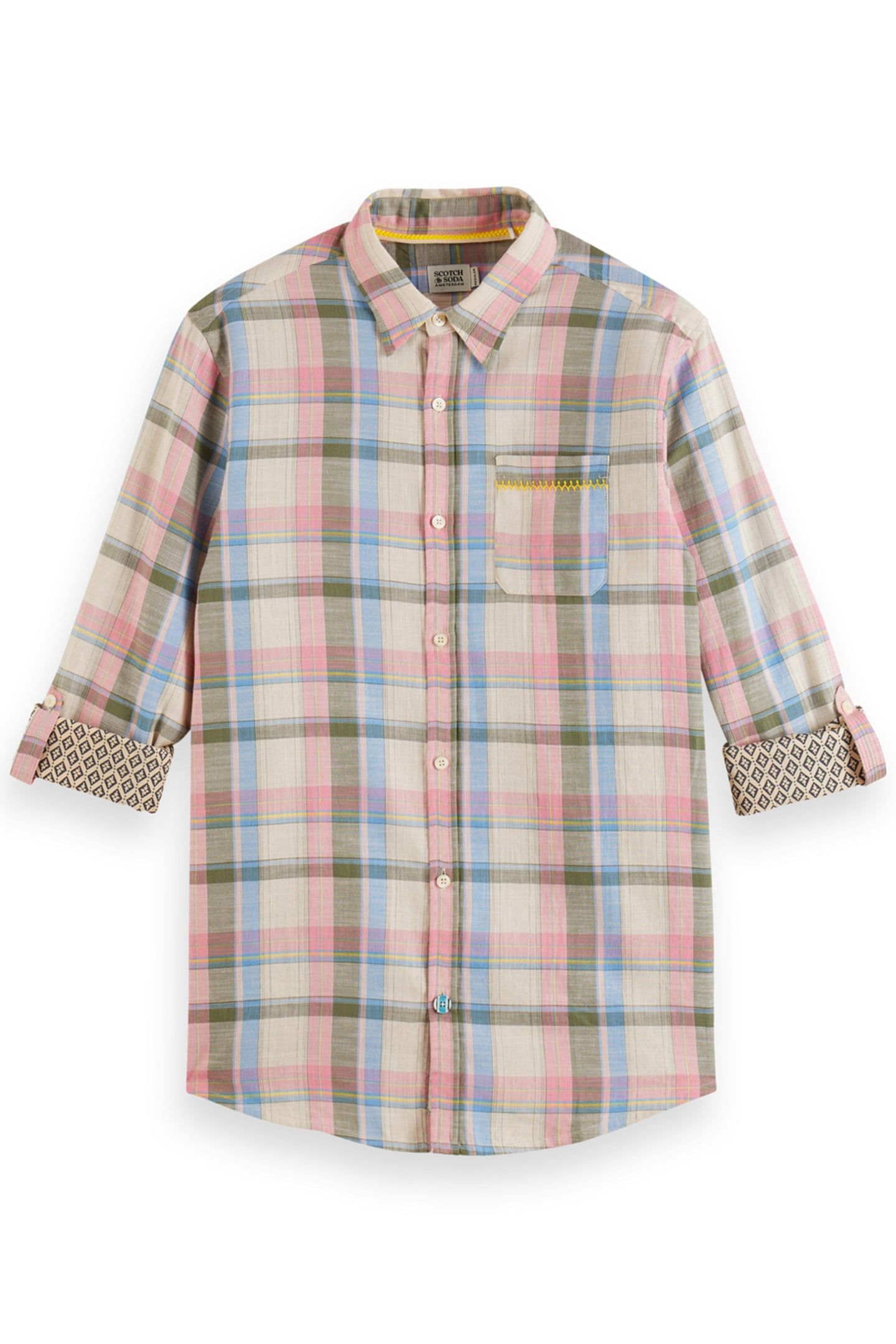 YARN DYE CHECK ROLL UP SHIRT GREEN CHECK 4