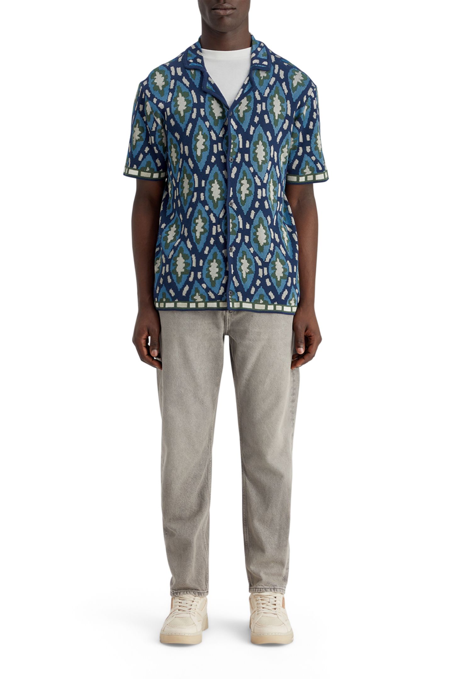 JACQUARD KNITTED SHORT-SLEEVED SHIRT BLUE BOOKCOVER AOP 3