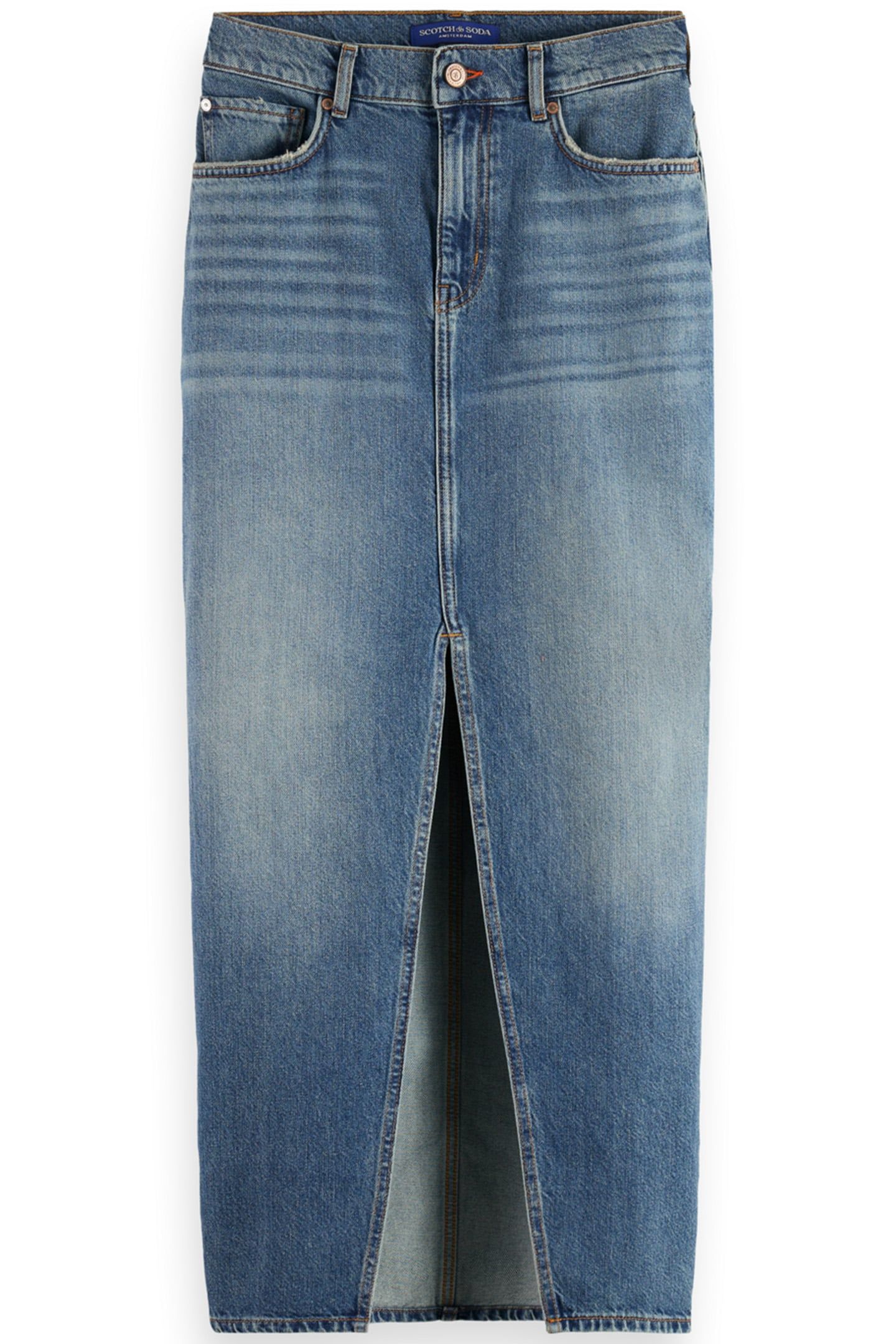 LONG VINTAGE WASHED DENIM SKIRT WITH FRONT SPLIT FRISCO NIGH 4