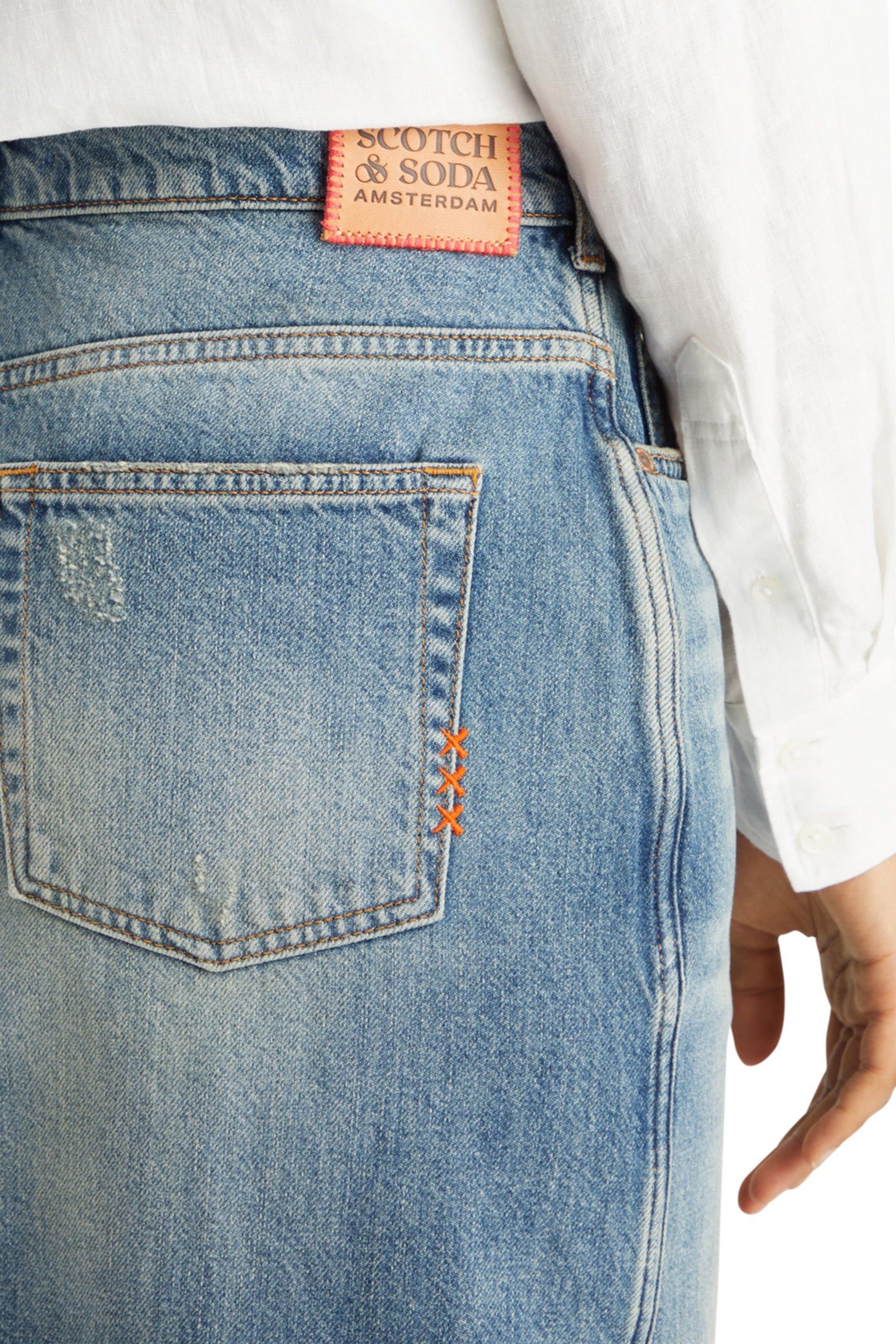 LONG VINTAGE WASHED DENIM SKIRT WITH FRONT SPLIT FRISCO NIGH 9