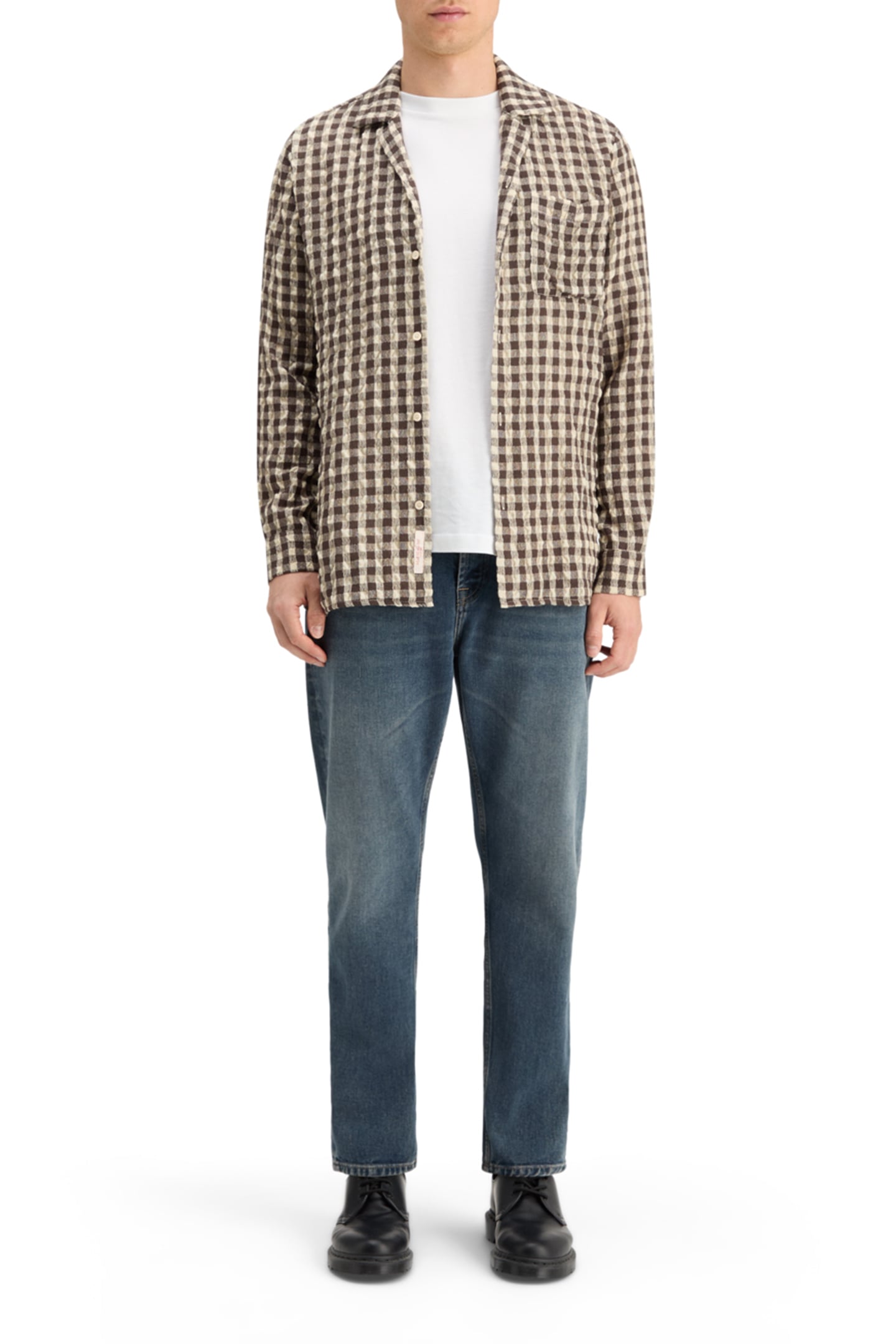 SEERSUCKER WOOL BLEND CHECK SHIRT BROWN CHECK 3