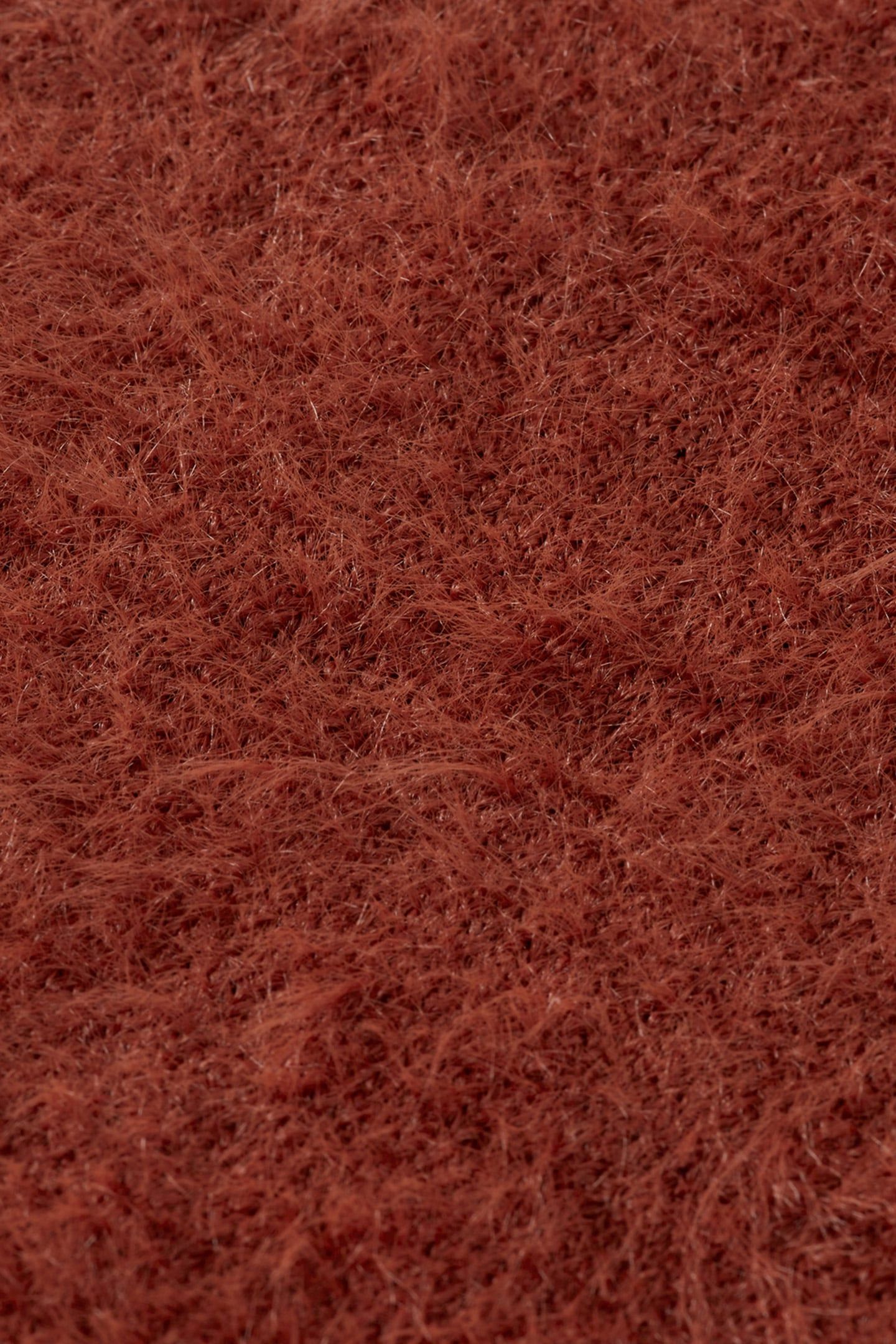 FLUFFY V-NECK RELAXED PULLOVER RUST 3