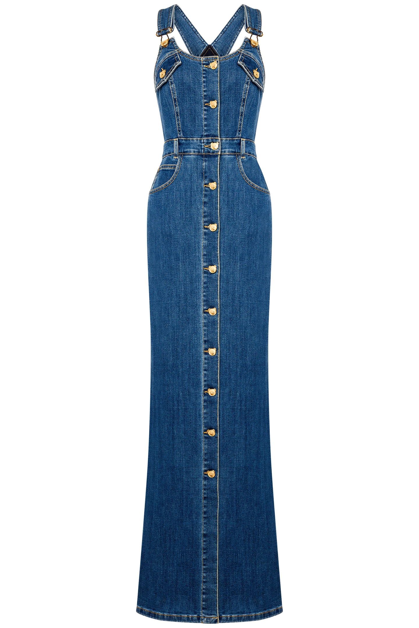 TEDDY BUTTONS DENIM DUNGAREES DRESS BLUE 3