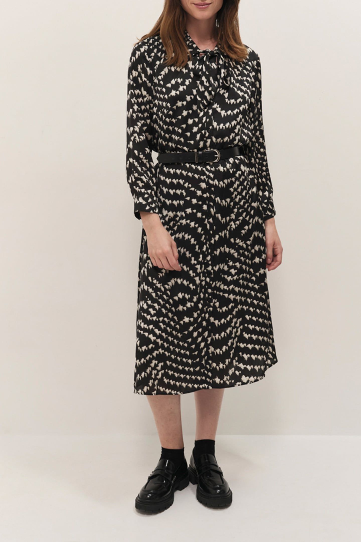 ROUBEN - BLACK LONG SHIRT DRESS WITH OPTICAL PRINT 1
